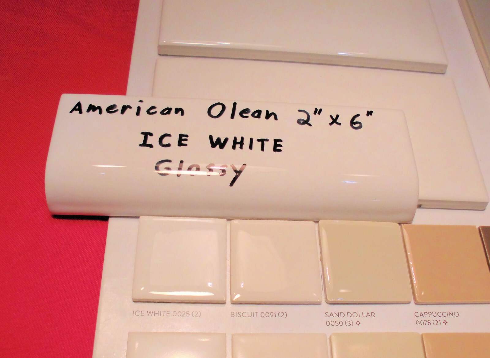 6 pcs. *Glossy Ice White* 2″ X 6″ X 5/8″ Ceramic Radius Bullnose Tiles; NEW