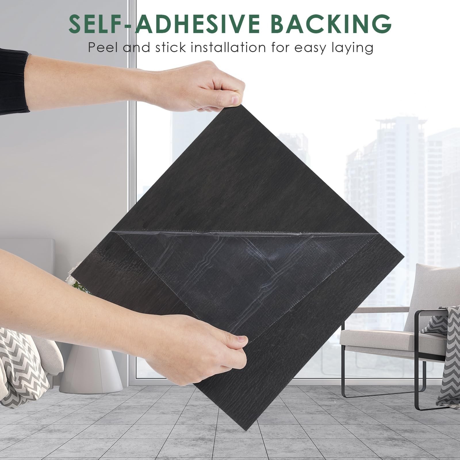 VallisCo 30-Piece 12×12 Floor Tiles 30 Sq Ft Waterproof Self-Adhesive Dark Gray