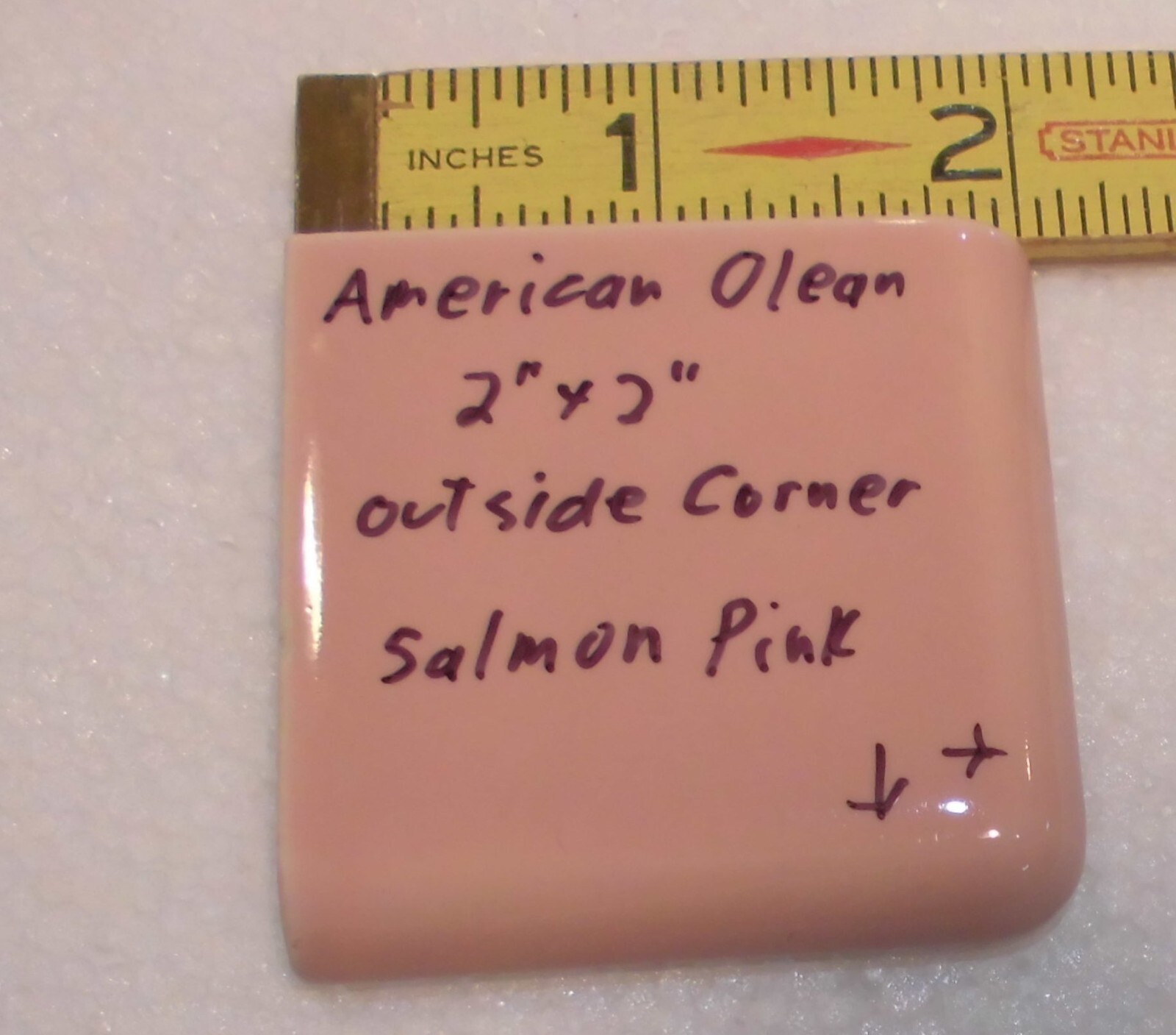 1 pc. Salmon Pink: 2″ X 2″ X 5/16″ Glossy Ceramic Surface Bullnose Corner Tile