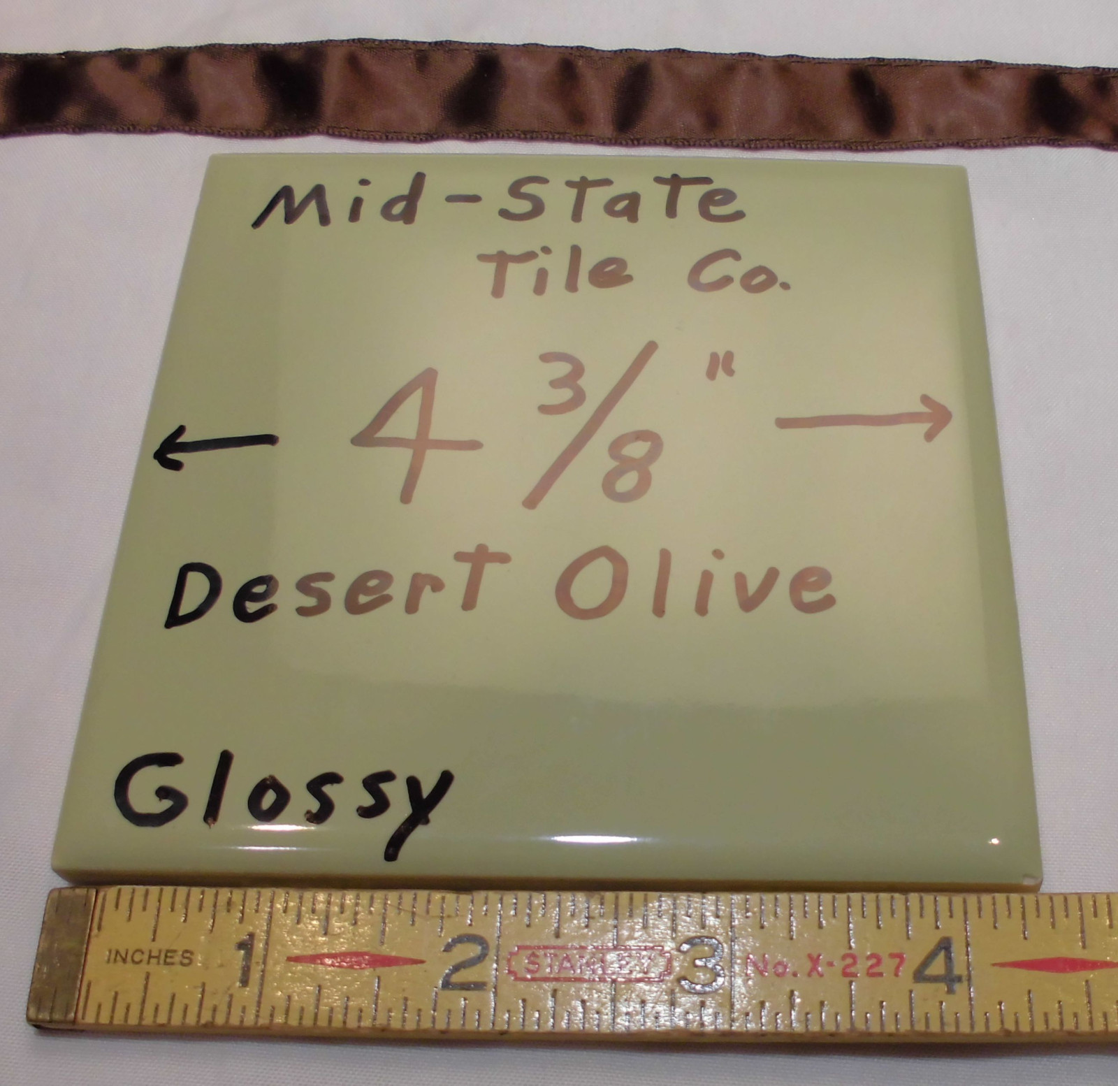 1 pc. *Olive Green Avocado* Glossy Ceramic Tiles by Mid-State Co…4-3/8″ NOS