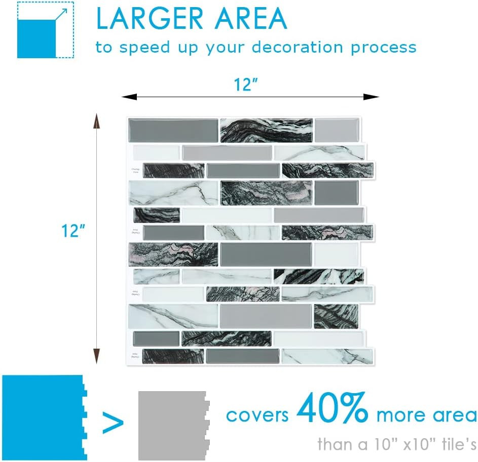 10-Sheet Peel and Stick Tile Backsplash,12 Inchesx12 Inches Premium Wall Sticker