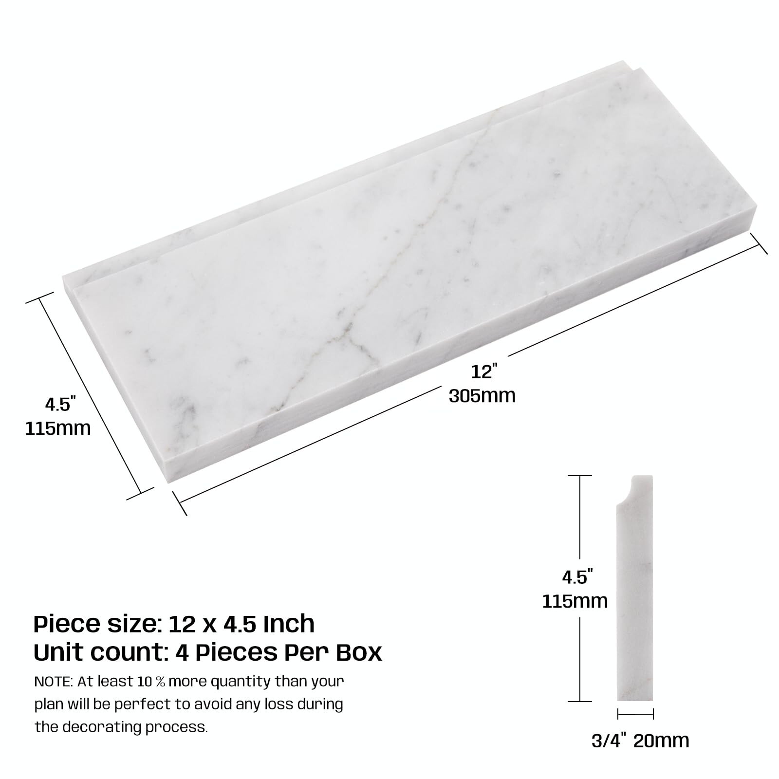 Carrara White Marble Baseboard Trim Molding, 4.5″X12″ Polished Wall Base Moul…