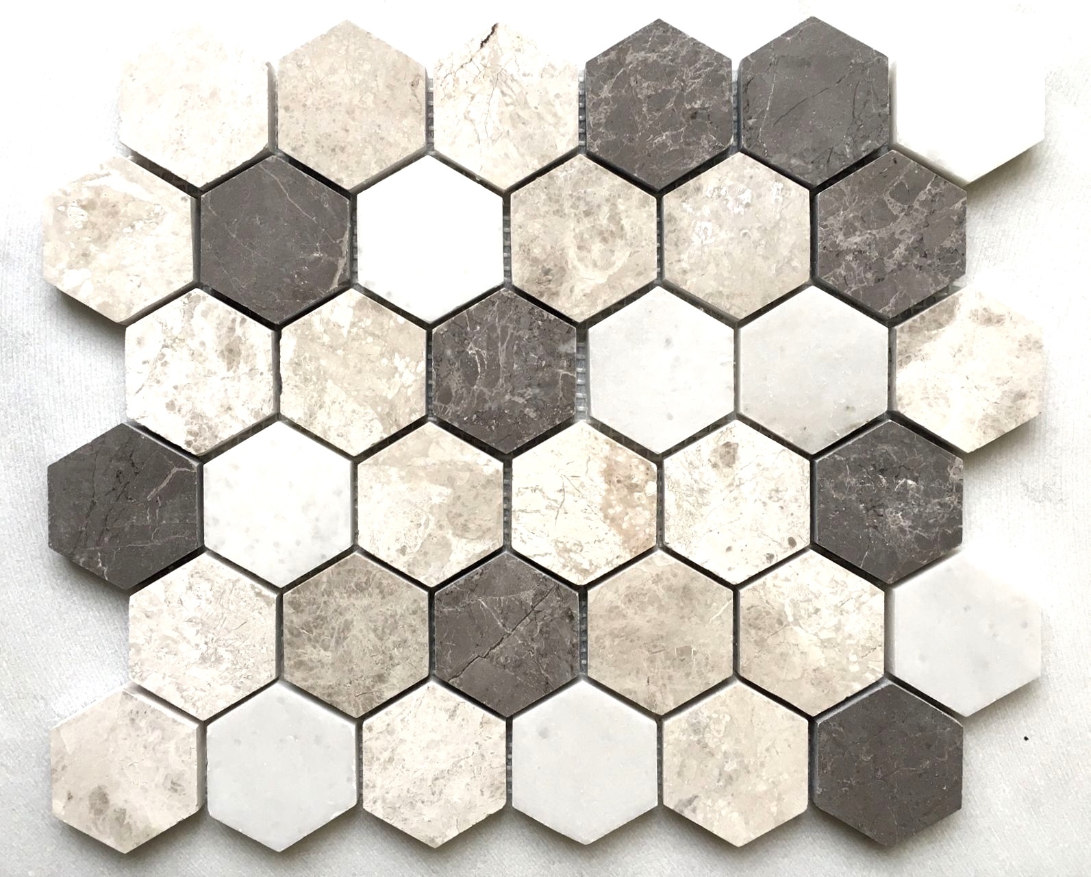 Carrara Gray Mix 2″ Hexagon Marble Mosaic Wall and Floor Tile Backsplash Bath
