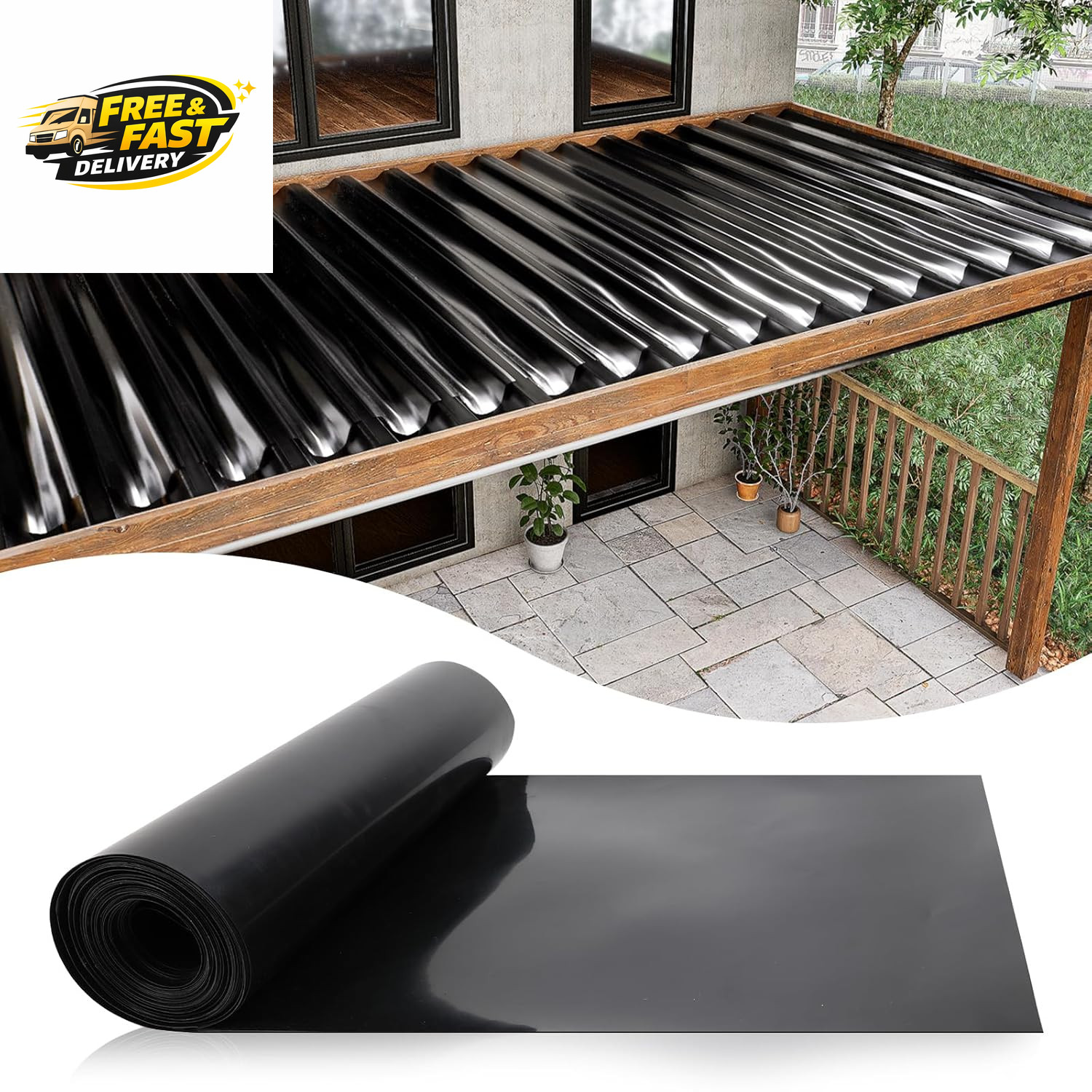1PCS 50FT Black under Deck Drainage System Trough HDPE Waterproofing Membrane Fi