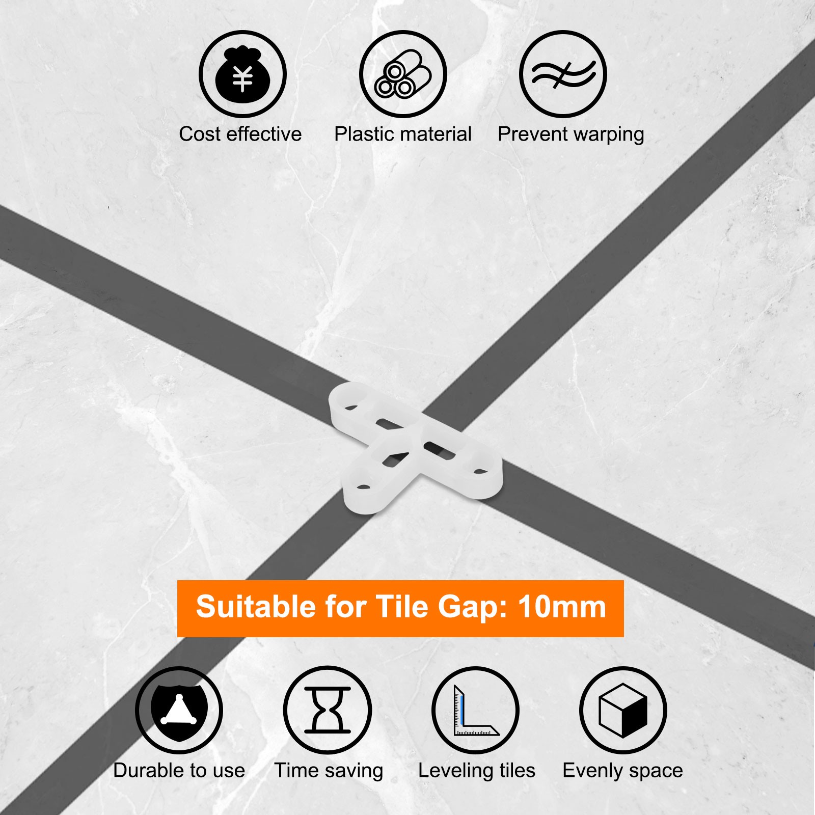 100Pcs Wall Floor Tile Plastic T-Shape Spacers Tiling Tools 10mm 3/8″ White