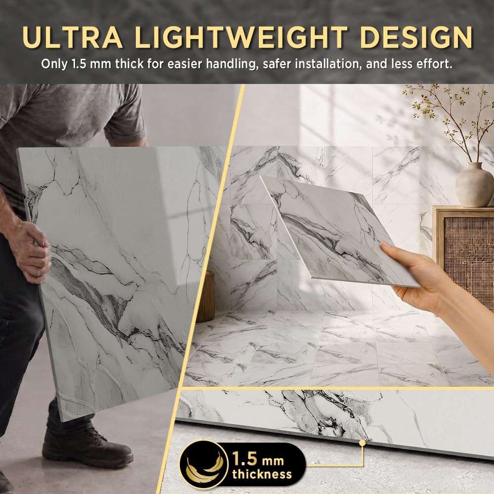 Renter-Friendly Marble Grain Peel and Stick Floor Tile 10 PCS – NO Grout, NO Mes