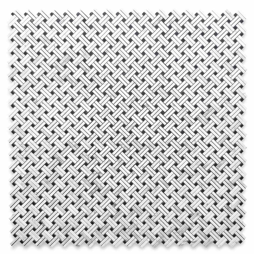 C691XP Carrara White Diagonal Basket Weave Stanza Marble Mosaic Tile Polished