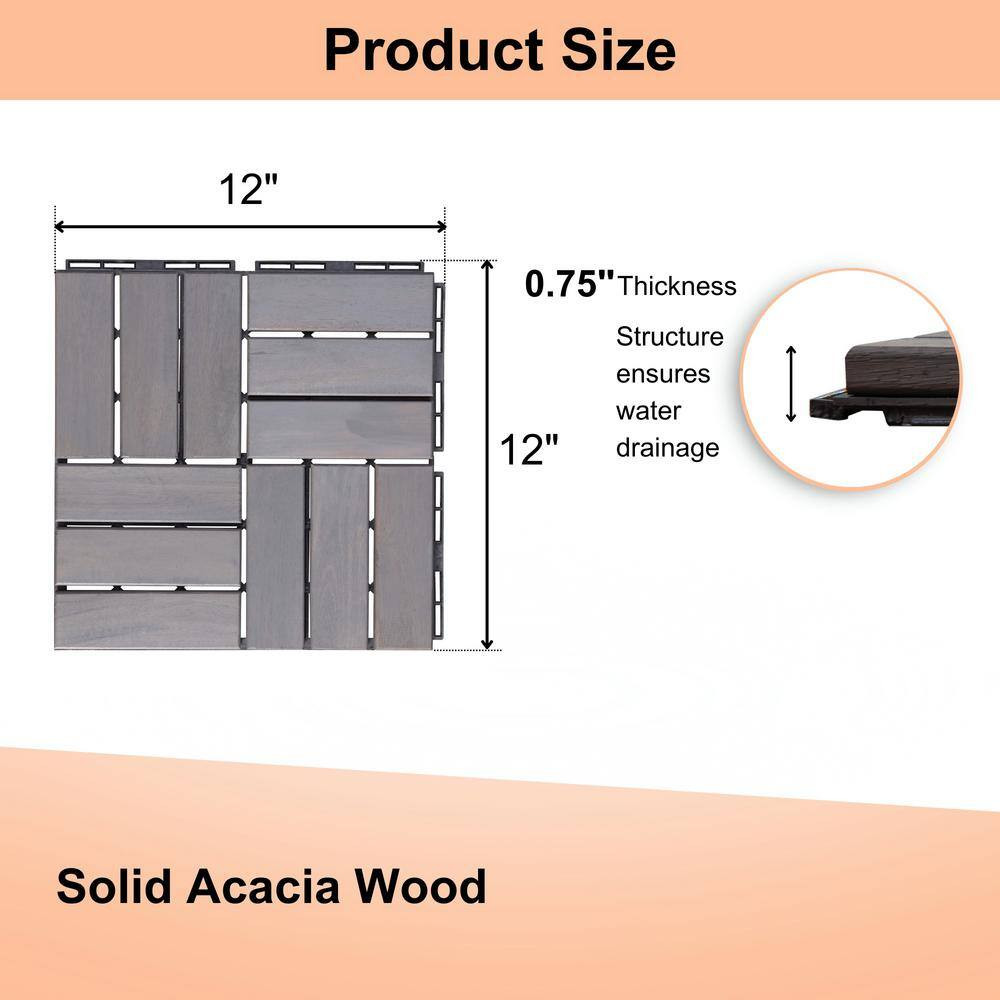 30-Pack 12 In. X 12 In. Square Outdoor Light Grey Acacia Wood Interlocking Deck