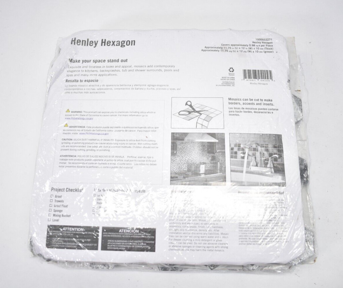 Lot of 5 Henley Hexagon 12″ x 11.75″ x 10mm Textured Marble Mesh Mosaic Tiles