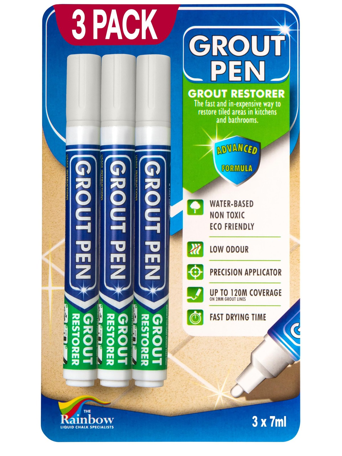 Grout Pen Winter Grey Tile Grout Paint: Waterproof Narrow 5mm Tip (7mL) – 3 Pack