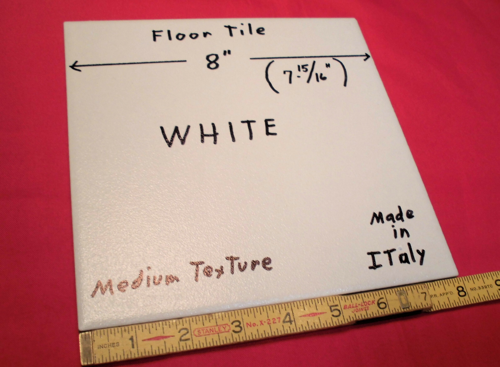 1 pc. White Ceramic Floor Tile: 8″ X 8″ Medium Textured, made in Italy, New