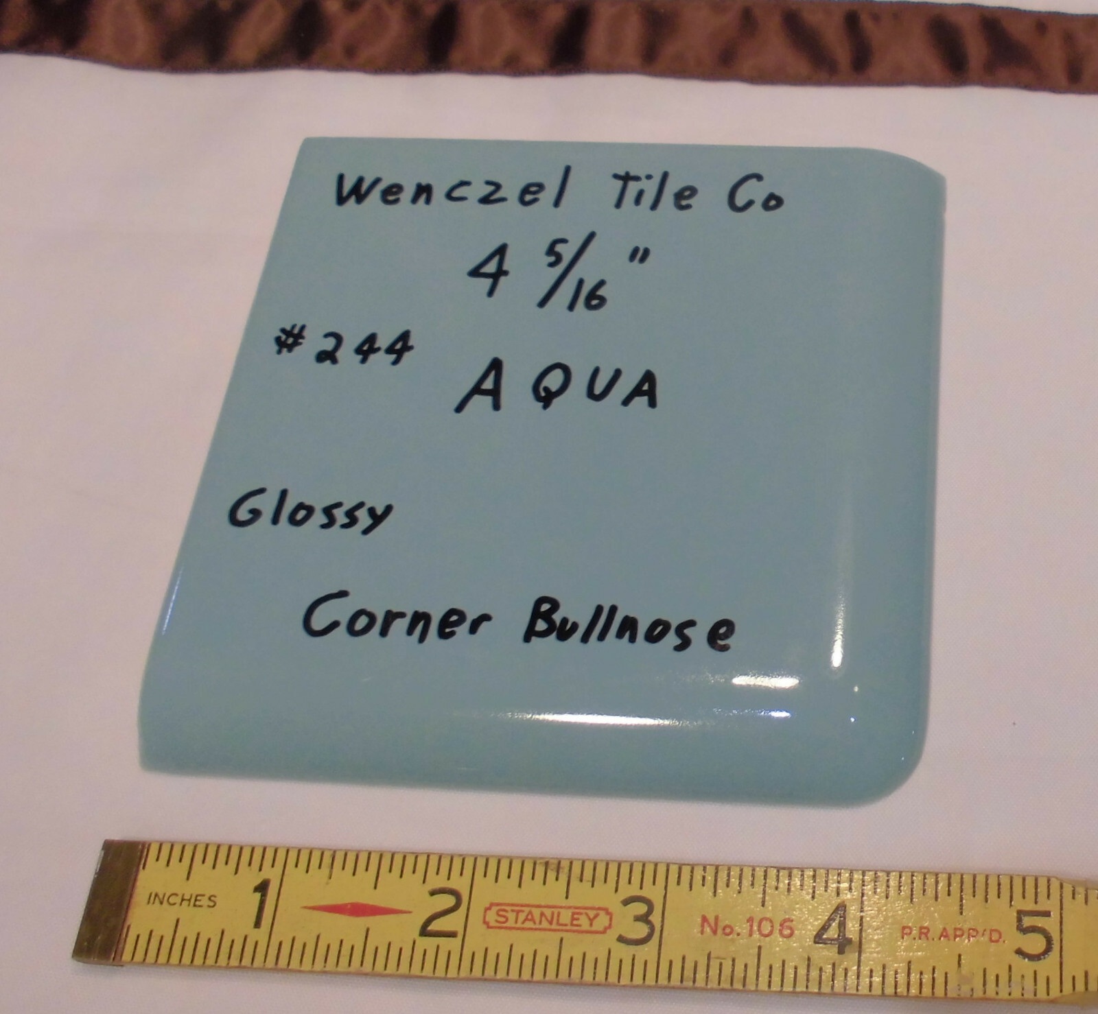 1 pc. Corner Bullnose *Blue- Aqua* Glossy Ceramic Tile by Wenczel Tile 4-5/16″