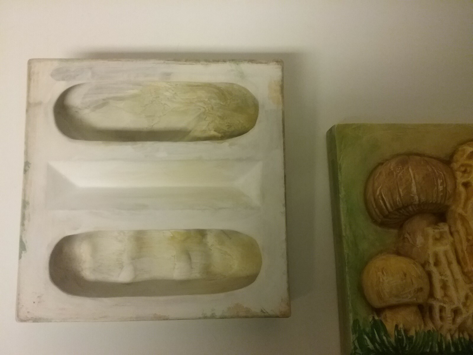 Autumn vintage ceramic tile painted nature mushrooms pair of two