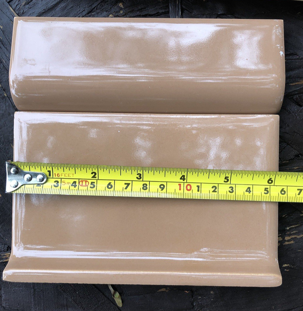 6 PCS Vintage 1950s Unused Bullnose & Cove DARK TAN BROWN Tile Mosaic USA