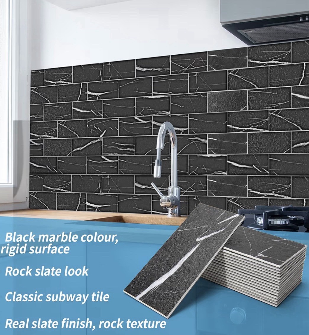 (102-PIECE) Art3d Peel And Stick Wall Tile Kitchen Backsplash 3″x6″ Black Marble