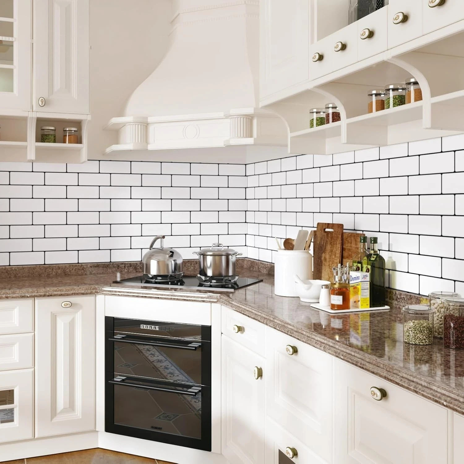 White Brick Backsplash Tile Peel and Stick Faux Marble 17.7X236” Large