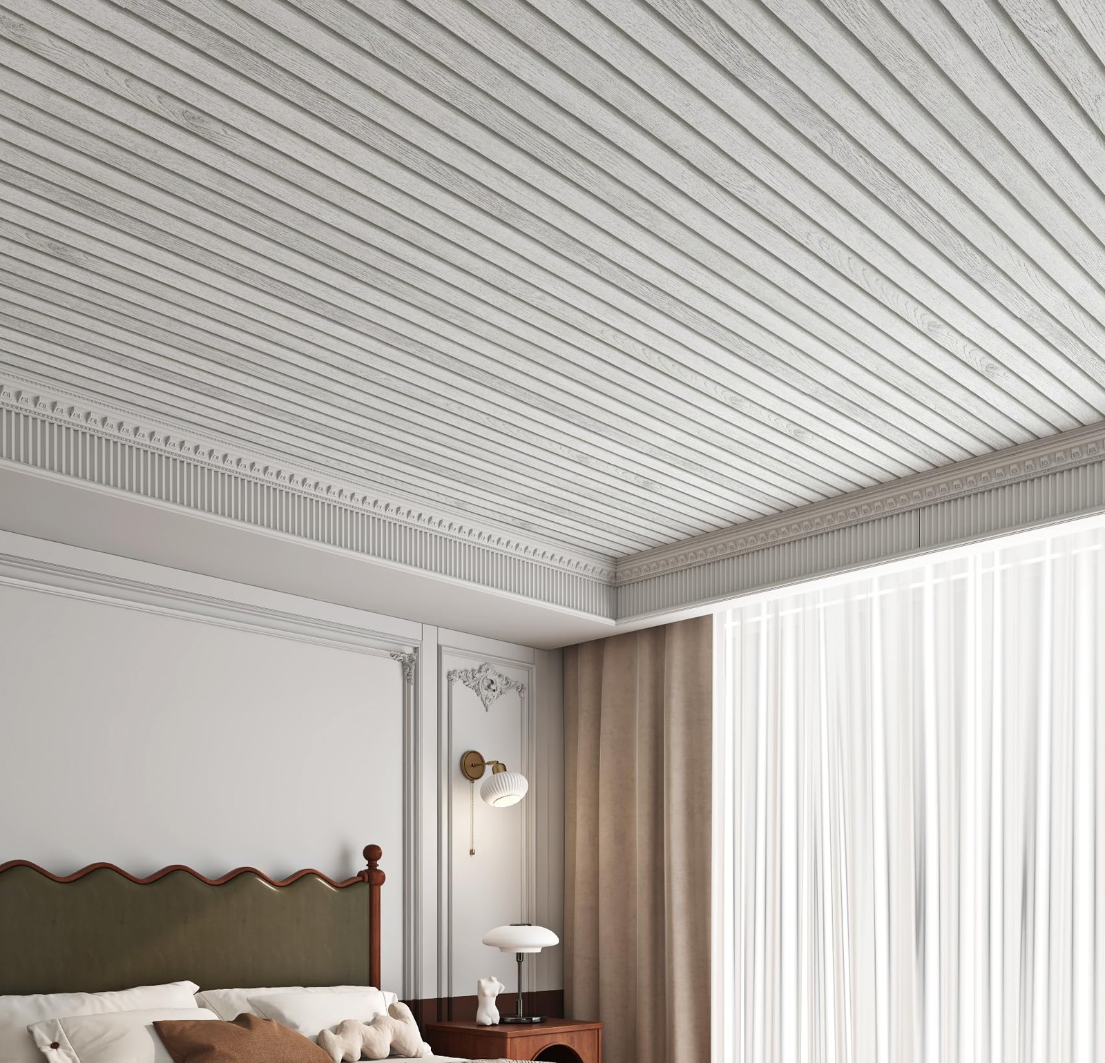 Off White Beadboard Wallpaper Peel and Stick Faux Wood Slat Wall Paneling for…