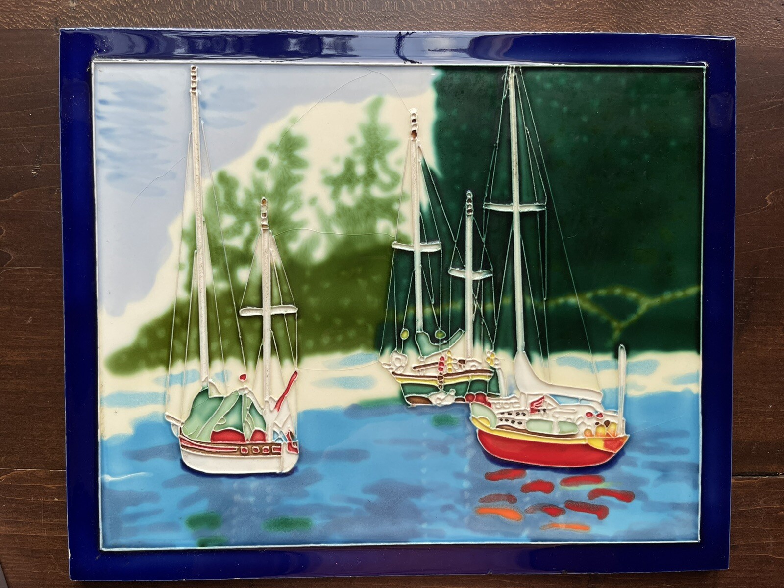 Sailboat Koer Decorative Ceramic Wall Art Tile Dimensional 16″ X 13″ Backsplash