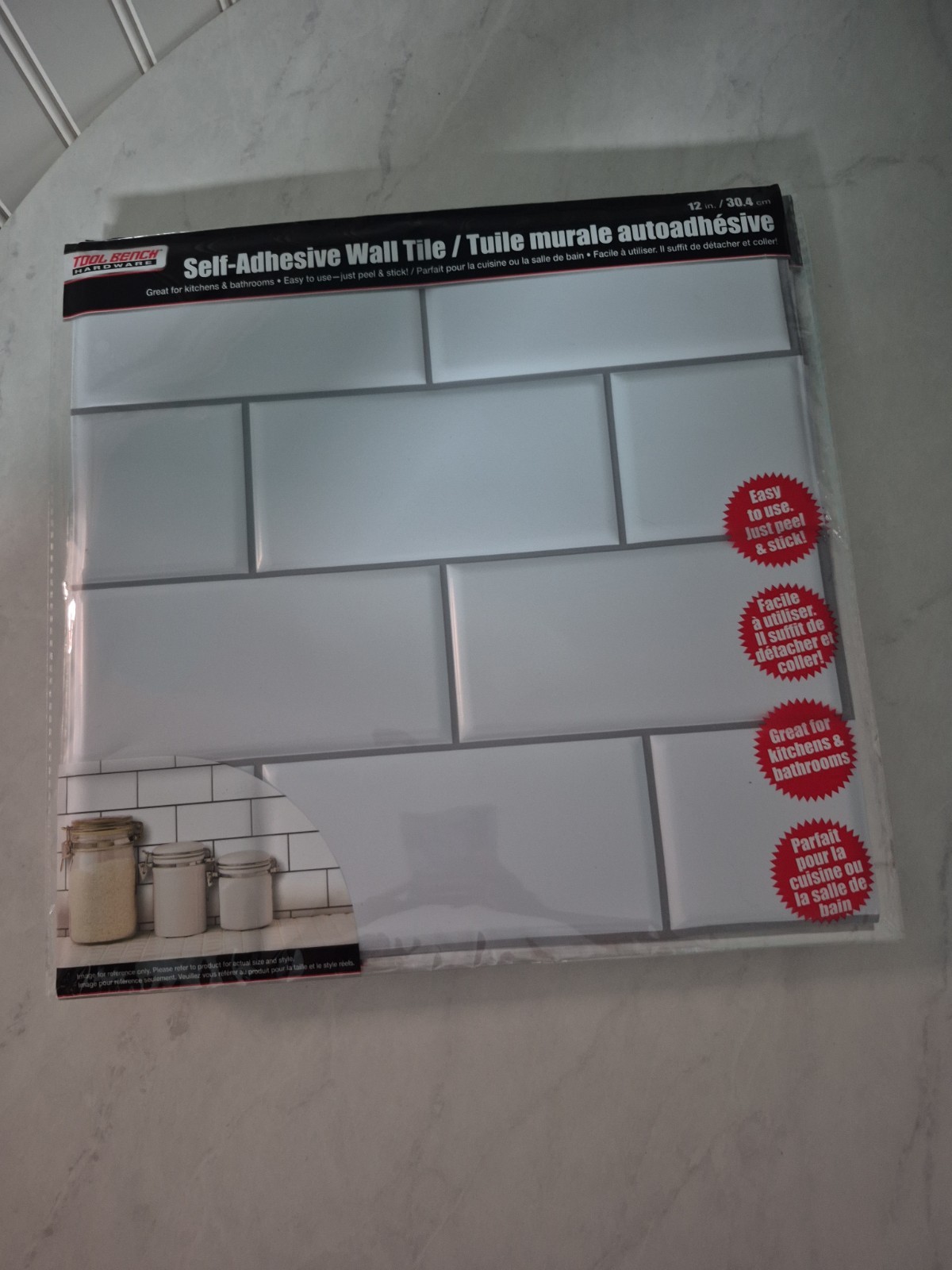 Tool Bench Hardware/Self Adhesive White Faux Subway Wall Tile/ 12in./LOT OF 10