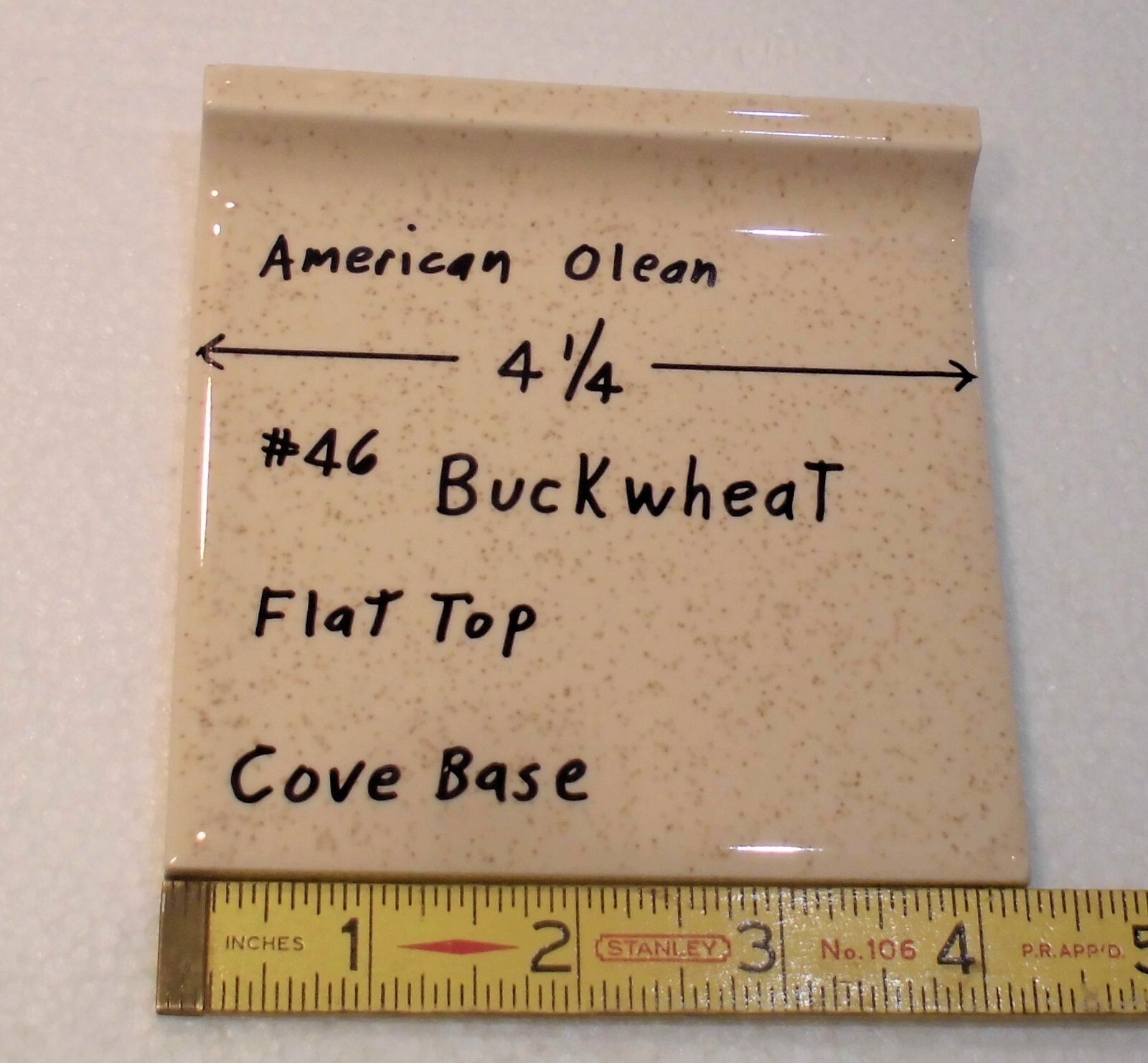 1 pc. *Buckwheat* Flat Top; base/cove Ceramic Tile; 4-1/4″ American Olean #46