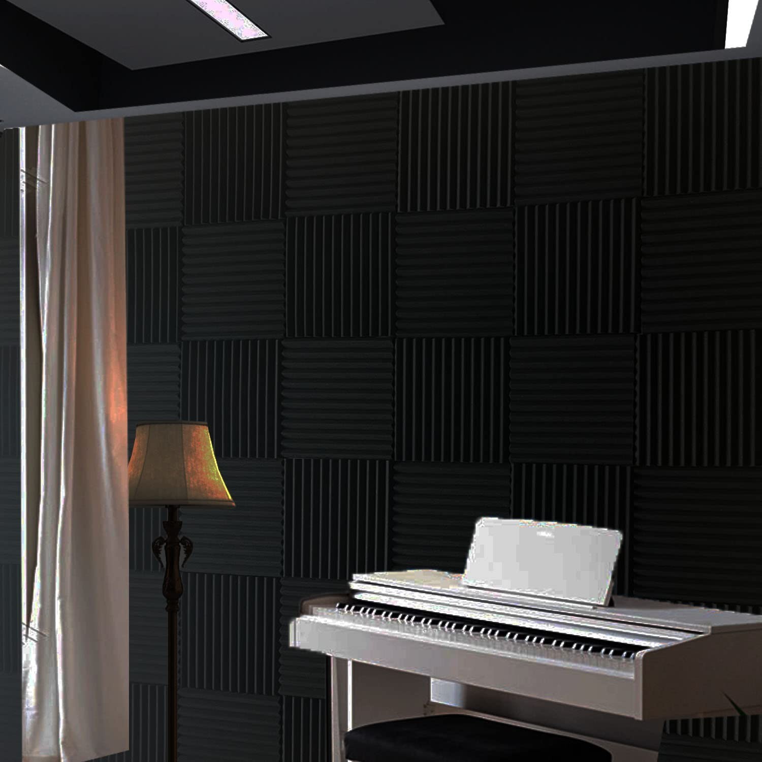 52 Pack Acoustic Foam Panel Wedge Studio Soundproofing Wall Tiles 12″ X 12″ X…