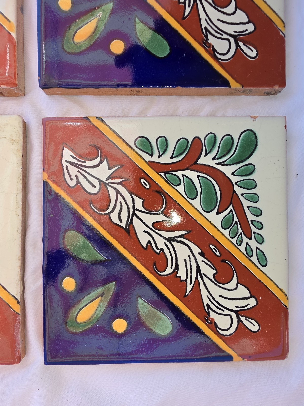 Lot of 4 Hand-Painted Mexican Mosaic Tiles 4×4 Talavera – Zandra Hand Painted