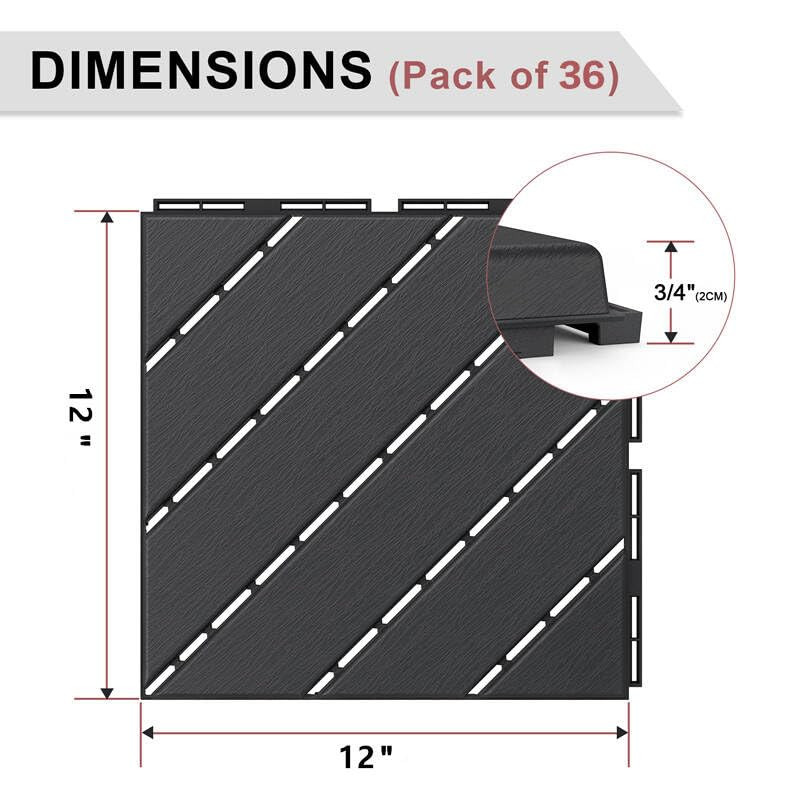 36 Pack Interlocking Deck Tiles, 12″X12″ Patio Pavers, Heavy Duty Plastic Outdoo