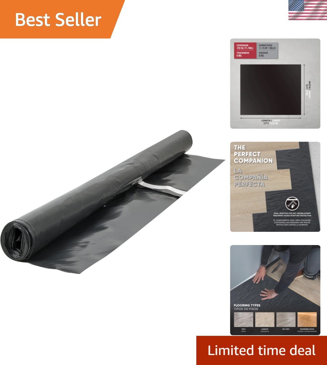 Moisture Barricade Underlayment Film, for Vinyl, Laminate SPC, Engineered Woo…