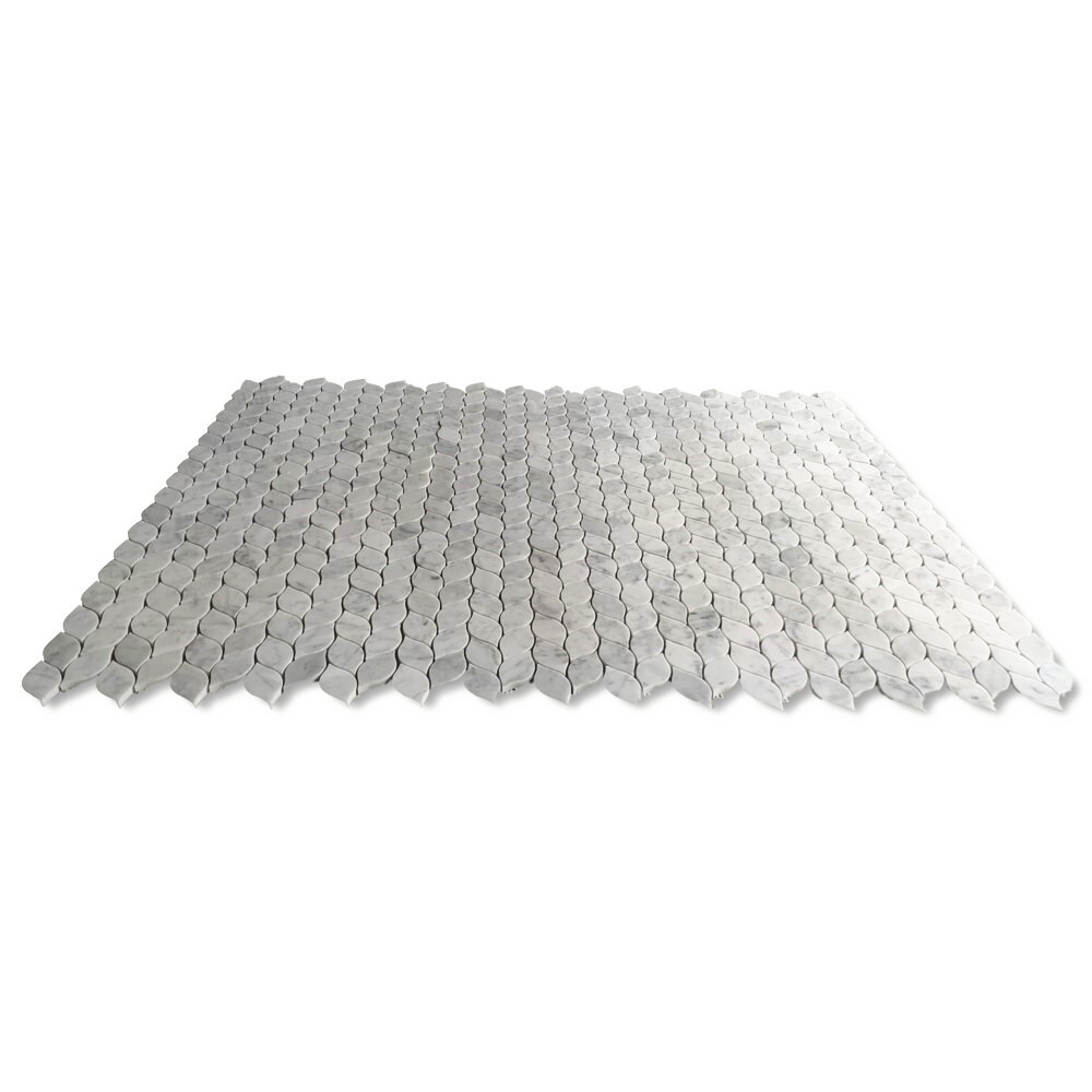 C9101XH Carrara Marble Leaf Waterjet Mosaic Tile White Carrera Venato Honed