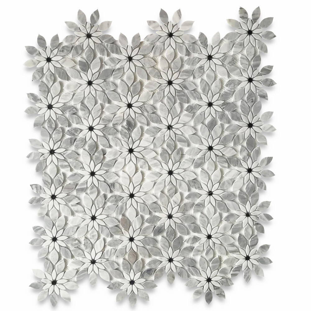 C9H7XH Wildflower Carrara Marble Rain Flower Mosaic Tile Bardiglio Honed