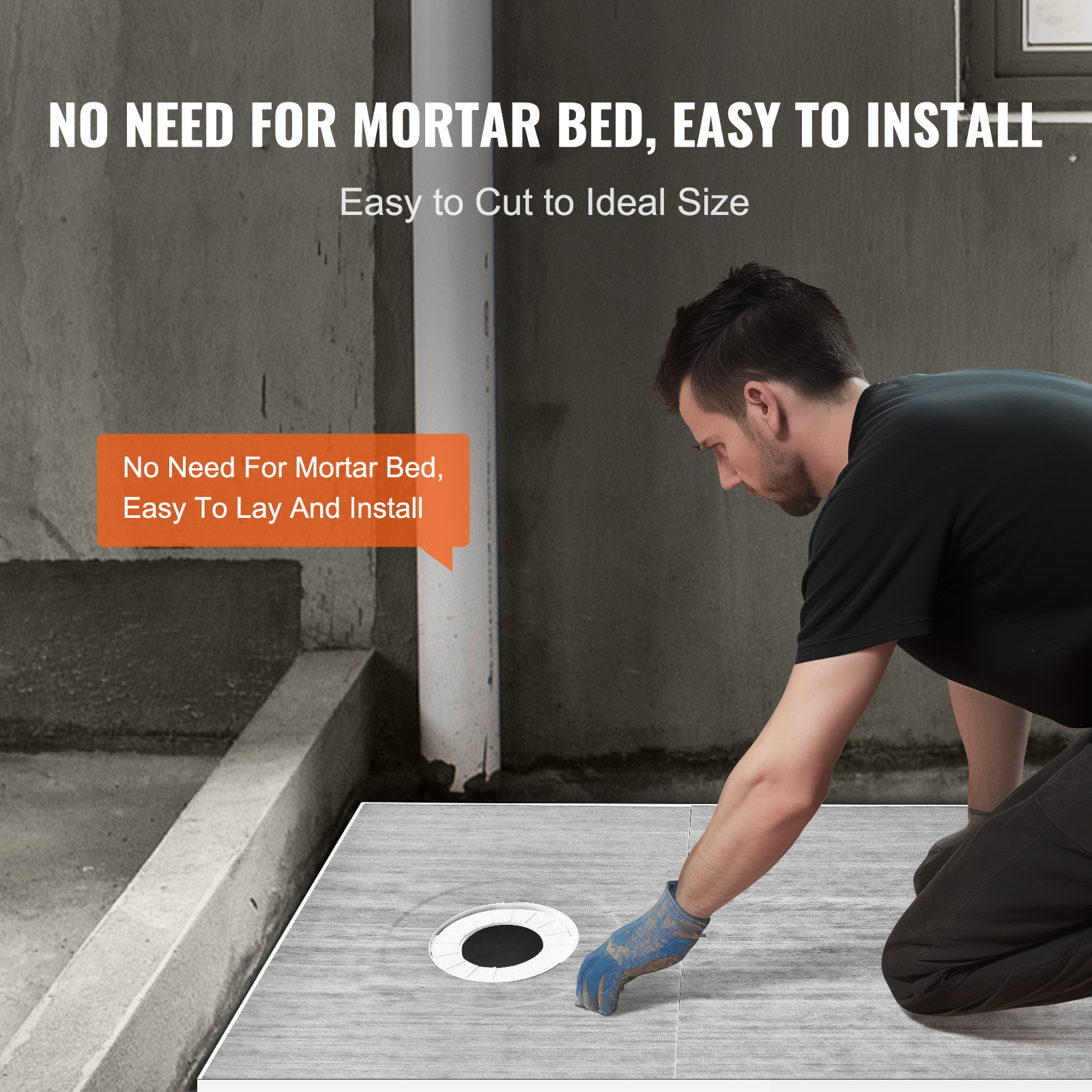 VEVOR Waterproofing Shower Curb Tray Kit 60″x38″ w/ Offset Drain Thickened