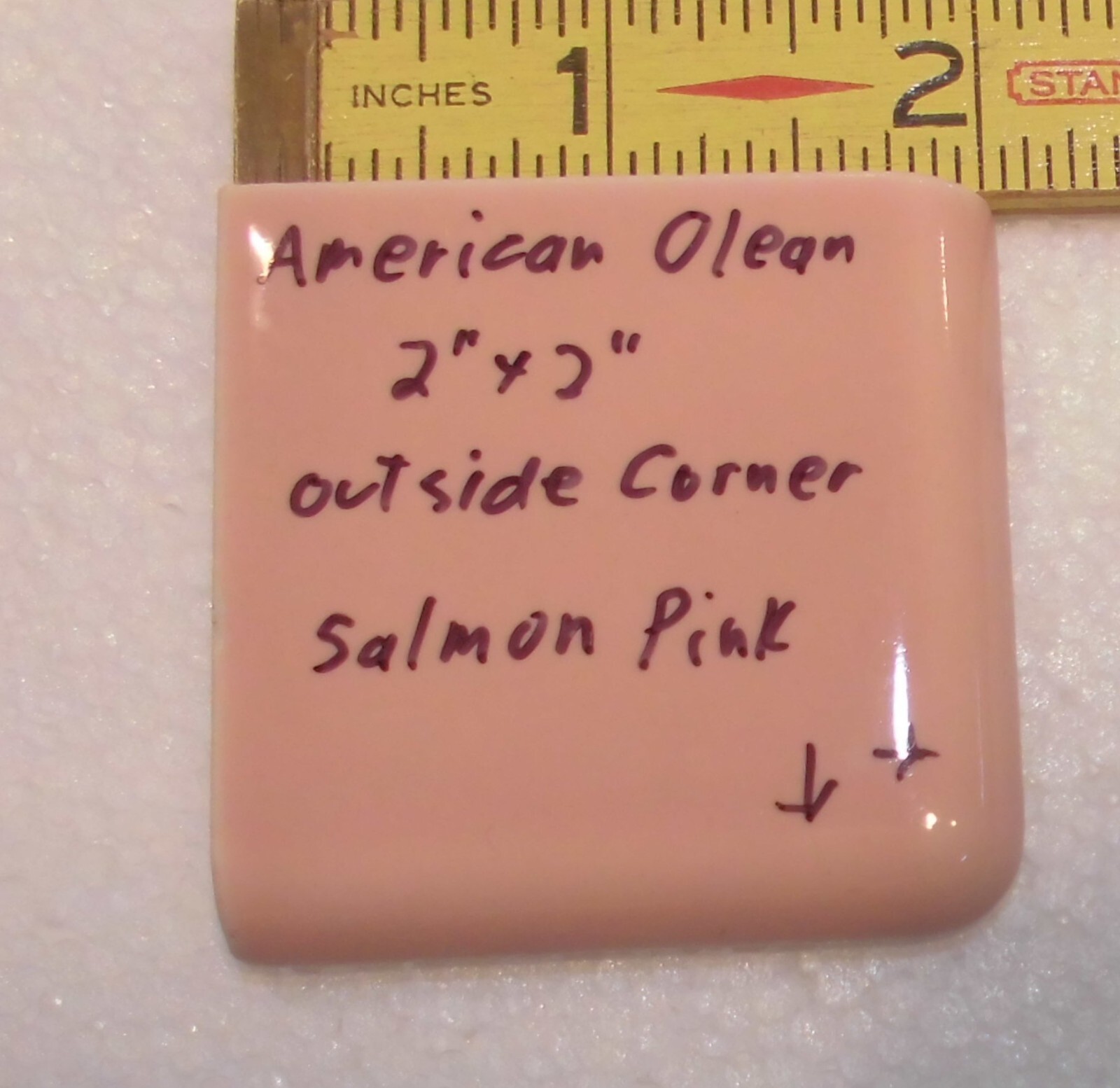 1 pc. Salmon Pink: 2″ X 2″ X 5/16″ Glossy Ceramic Surface Bullnose Corner Tile