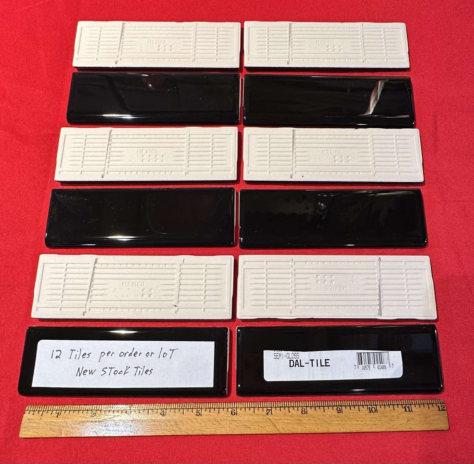 12 pcs. Daltile Gloss Black #K-111… 2″ X 6″ Bullnose Ceramic Tiles, Mint