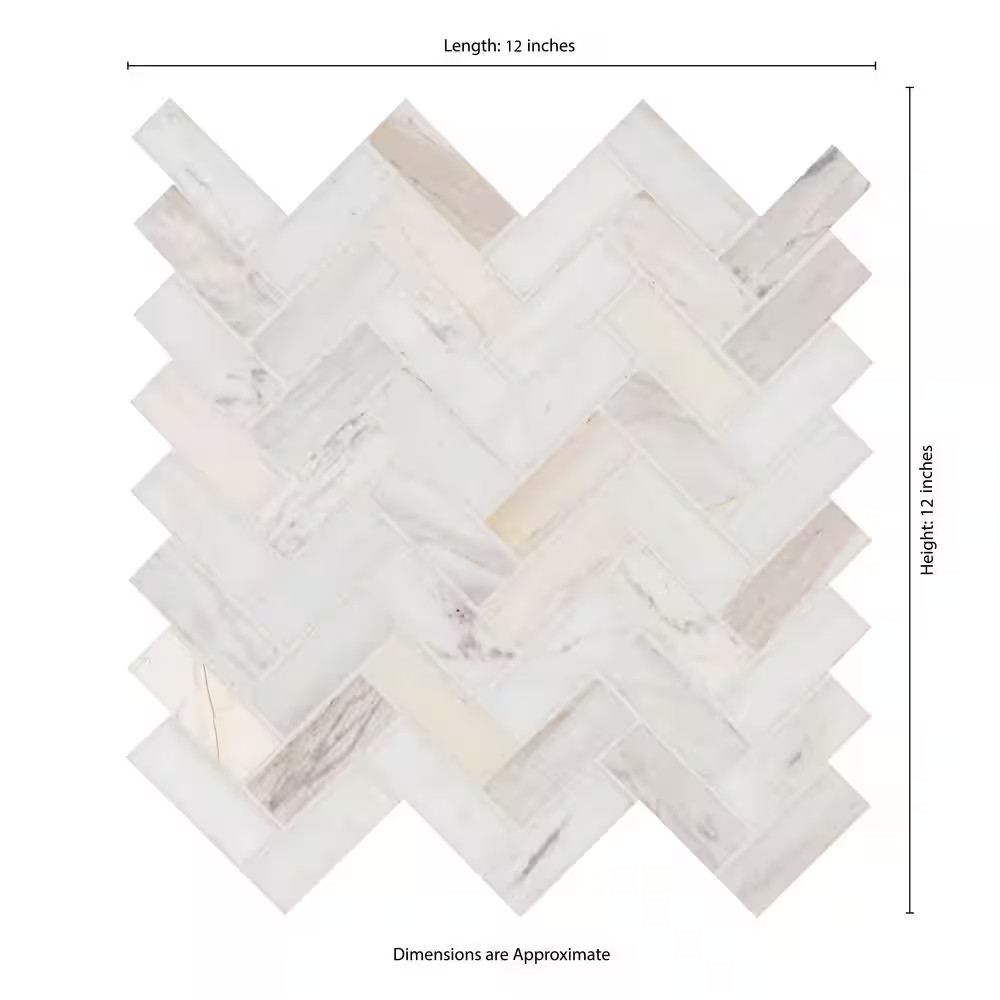 Angora Herringbone 12 In. X 12 In. X 0.38 In. Polished Marble Mesh-Mounted Mosai