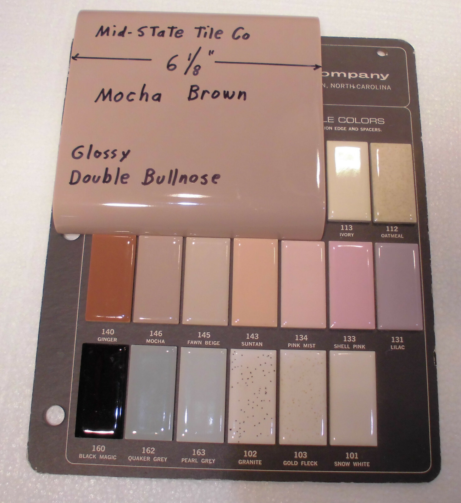 1 pc. Mocha – Brown 6″ x 6″ Double Radius Bullnose Glossy Ceramic Tile: NOS