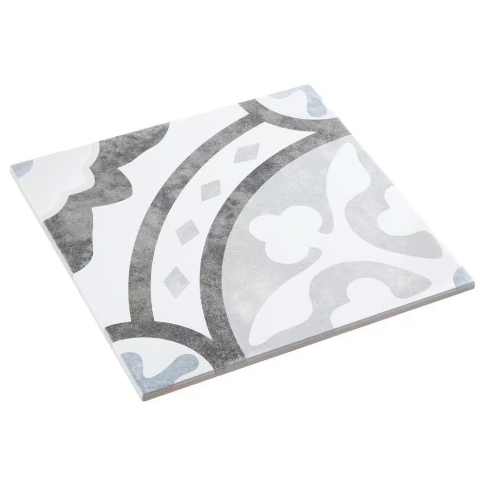 Luv Amore Grey 8 In. Encaustic Spanish/Moroccan Patterned Matte Porcelain Wall a
