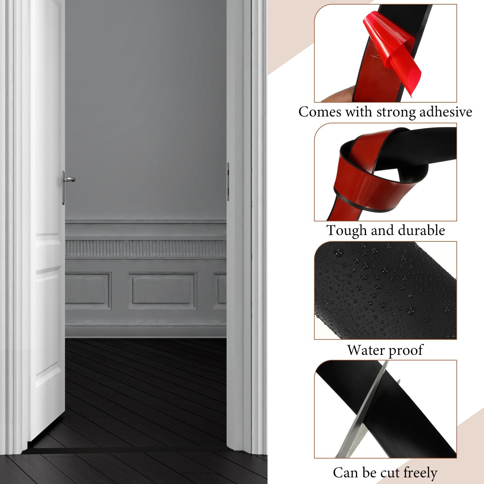 Pangda 12 Ft / 6 Vinyl Floor Transition Strip 1.57″ Wide Self 12 ft, Black