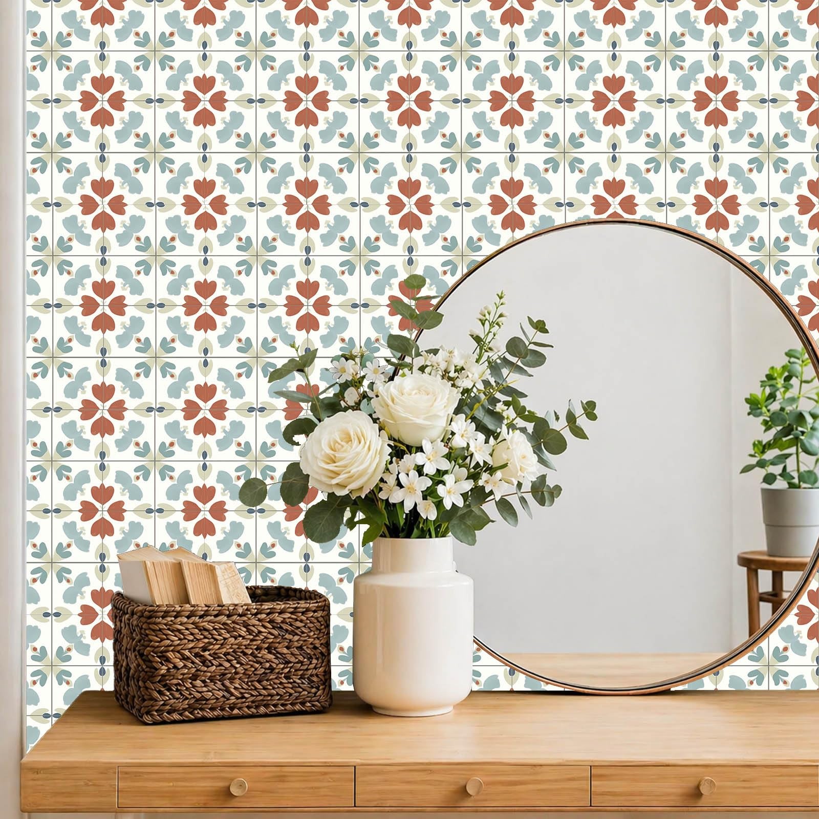 10PCS 12×12 Inch Floral Pattern Floor Tiles Peel and Stick Removable Self Adh…