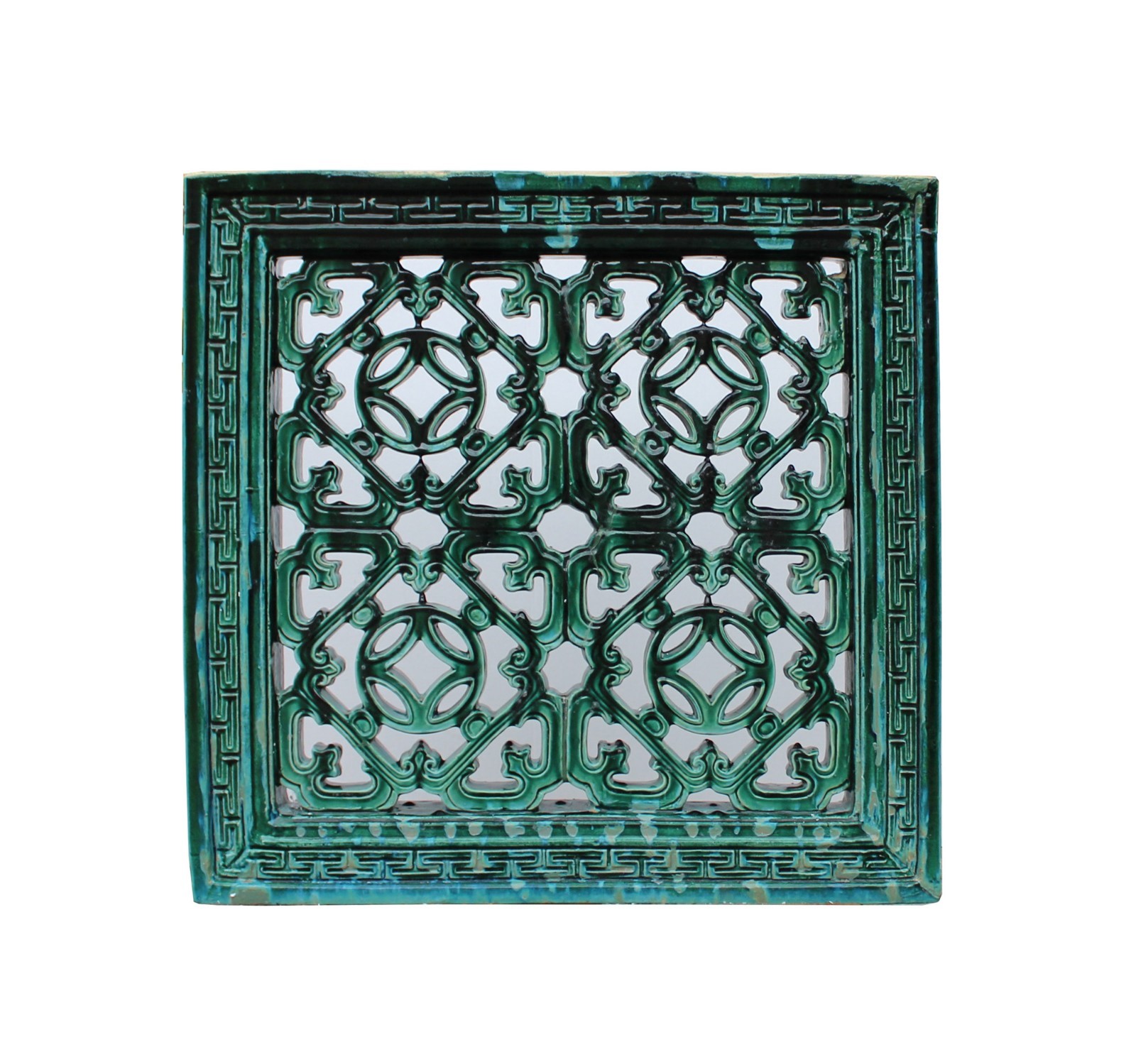 Large Chinese Oriental Green Glaze Square Ru Yi Clay Tile cs3973