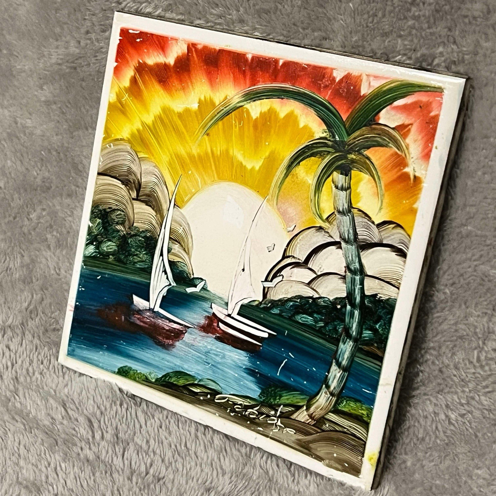Ceramic Tile Sunset Palm Tree Decorative Wall Art 6×6 Backsplash Gift Art Decor