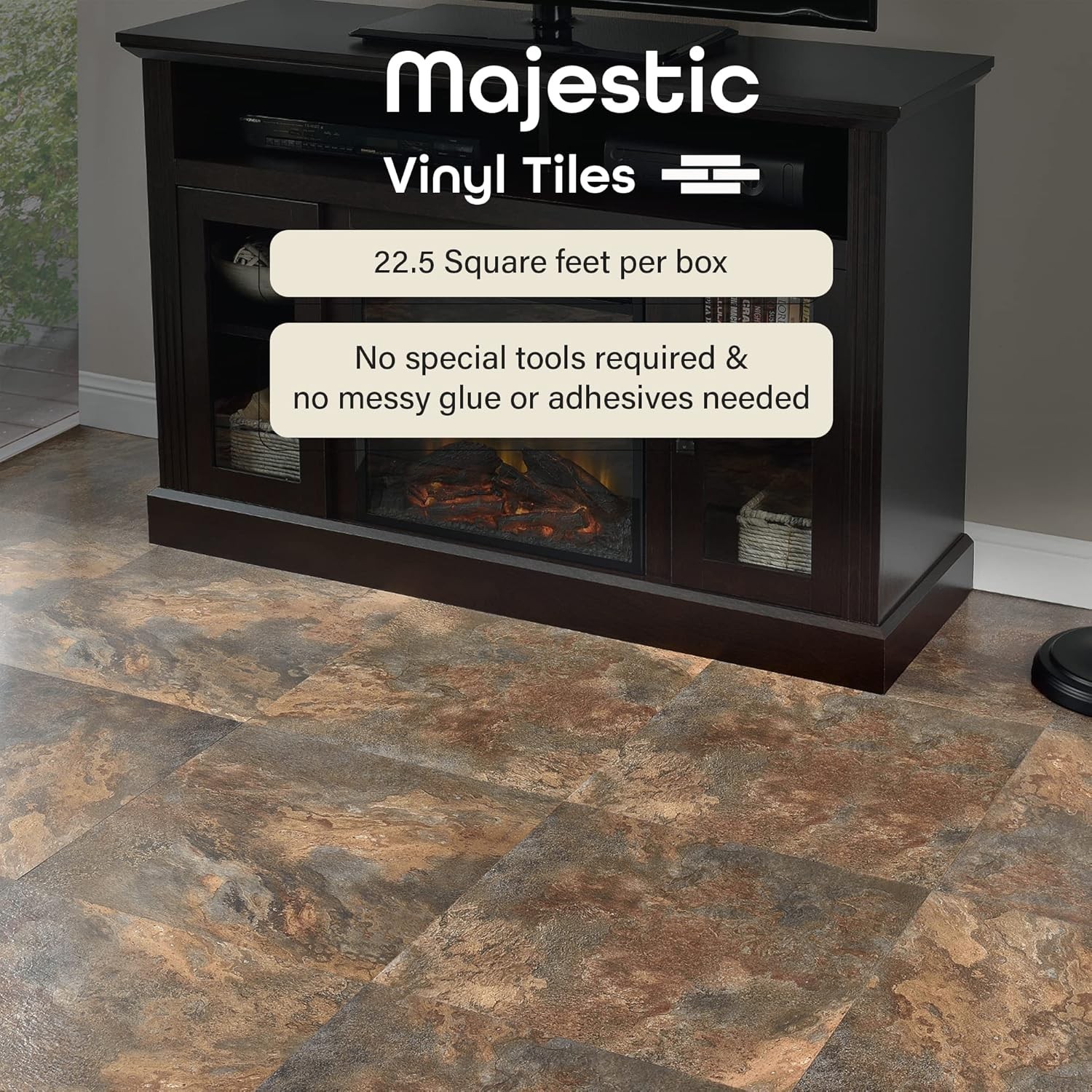 Majestic Self Adhesive 18-Inch Square Vinyl Floor 18″X18″ Rustic Copper Slate