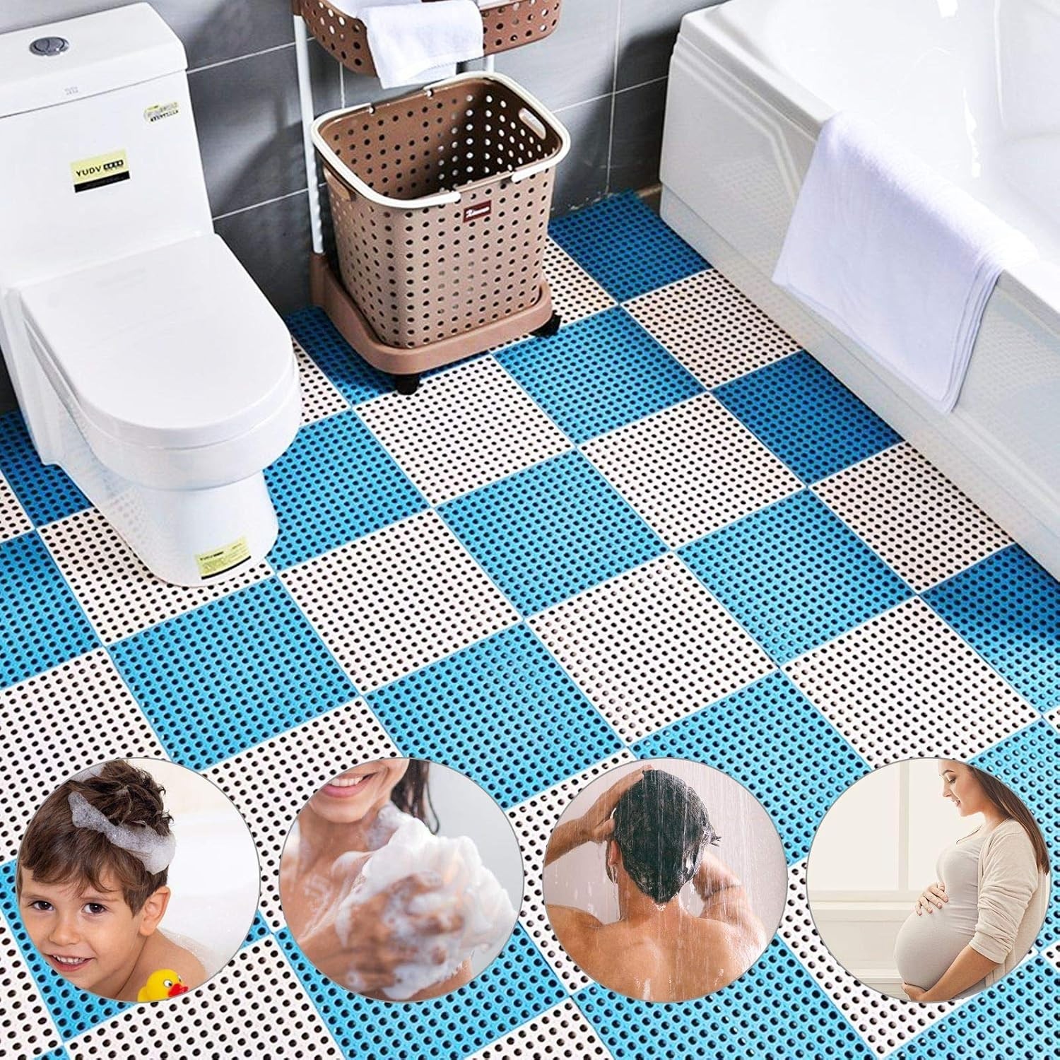 12 Pack 11.8″ x 11.8″ Interlocking Floor Tiles with Drain Holes Soft PVC Non …