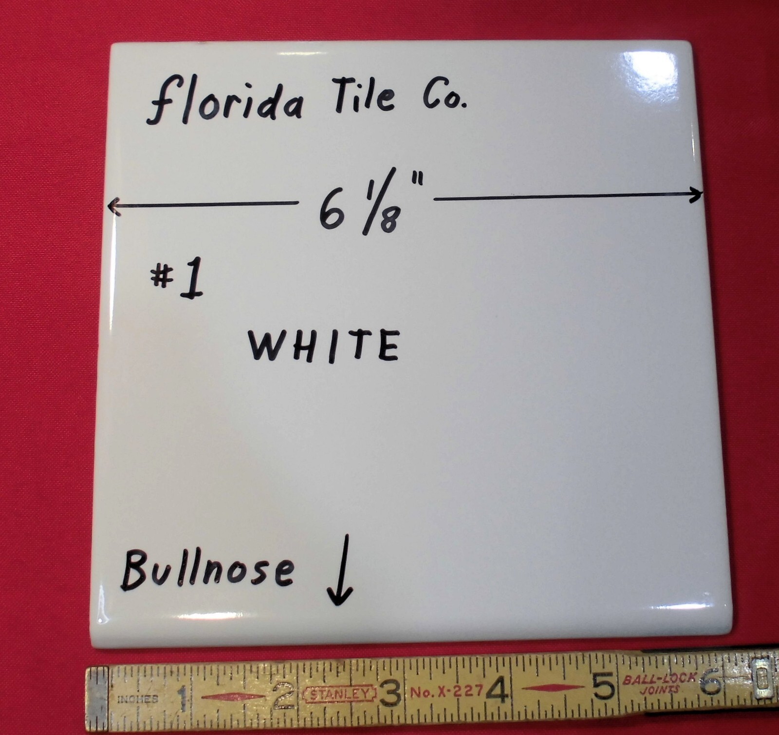 Glossy #1 White: 6-1/8″ Ceramic Bullnose Tile by Florida Co. Made in USA, NOS