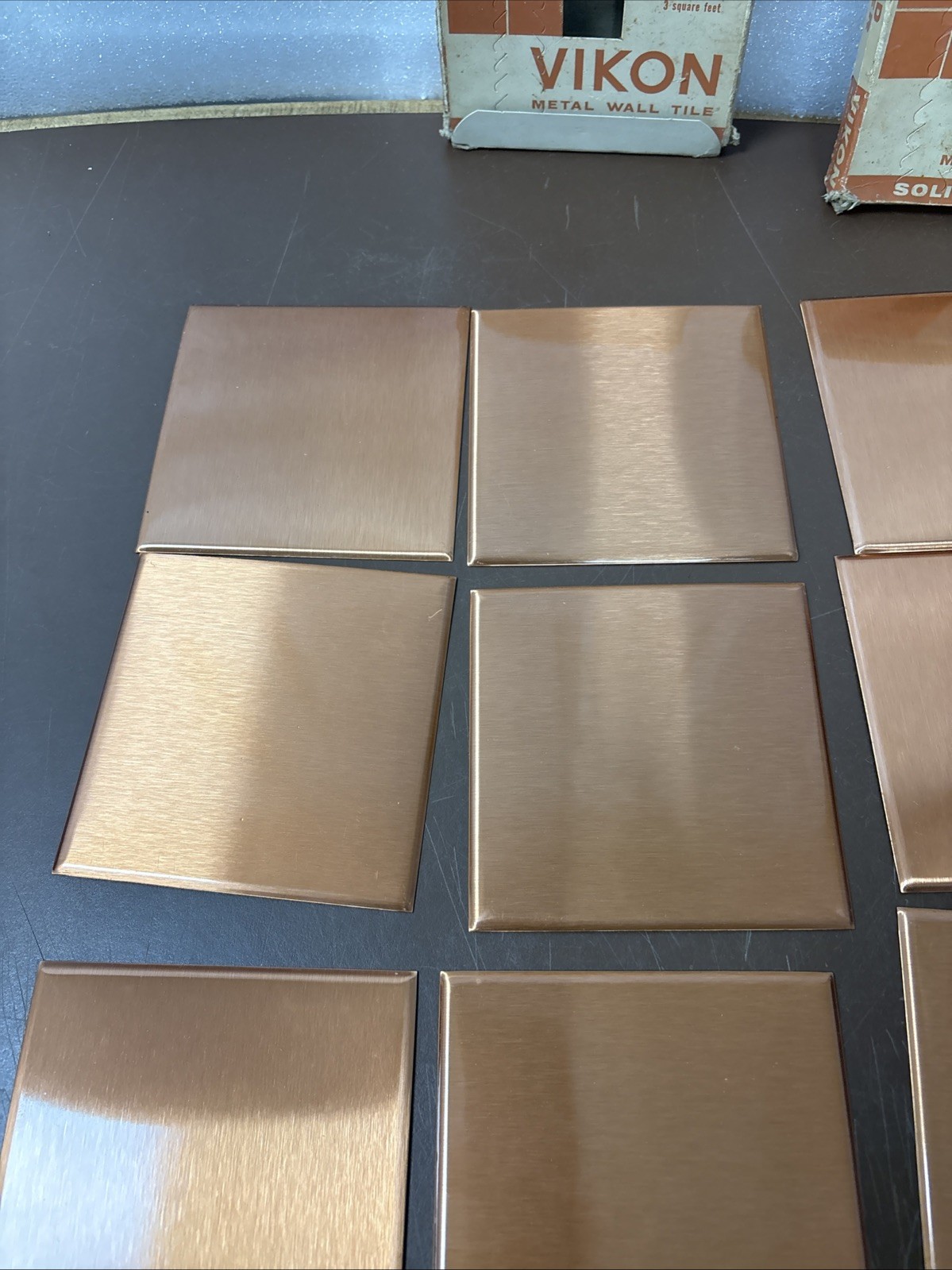 24 COPPER Square Tile 4 1/4” Square Vintage Smooth Brushed Kitchen Bathroom