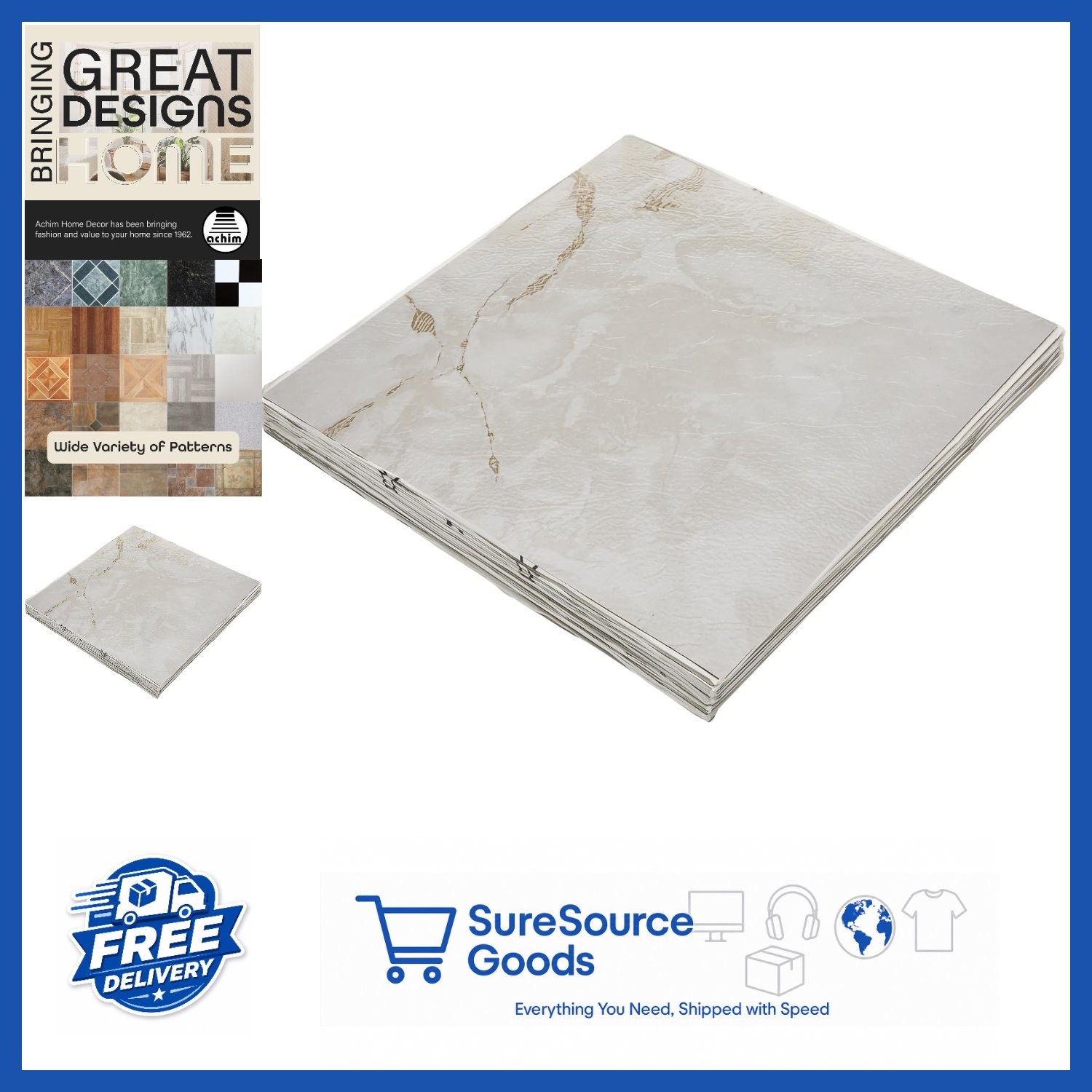Nexus Self Adhesive Vinyl Floor Tiles 12″x12″ Classic White Grey Veins 20 Tiles