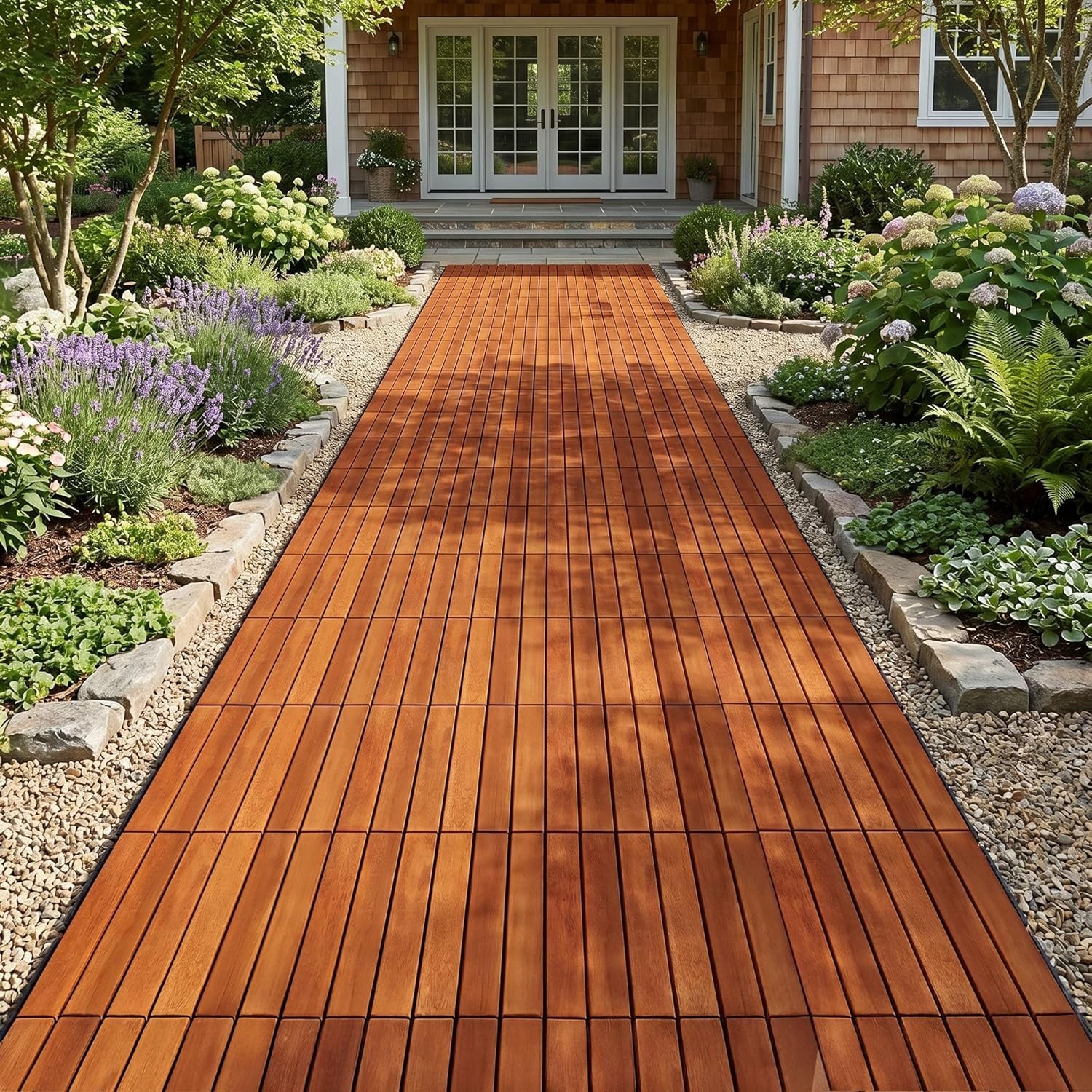 Easy DIY Acacia Wood Patio Tiles – Non-Slip, 9 Pcs for Indoor/Outdoor Use