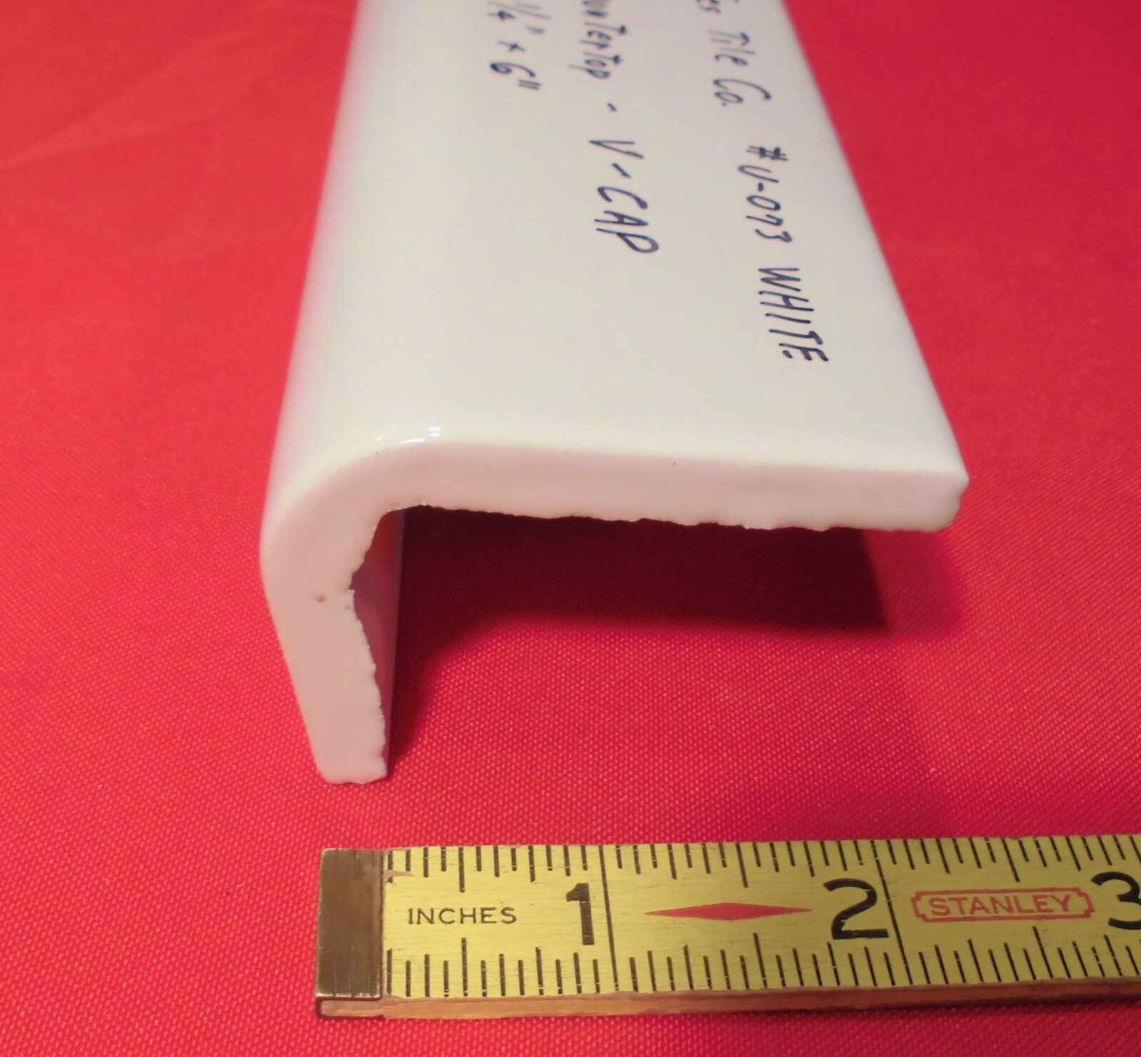 1 pc. Gloss White #U-073: V-Cap Ceramic Trim Countertop Tile: Reversable, U.S.A.