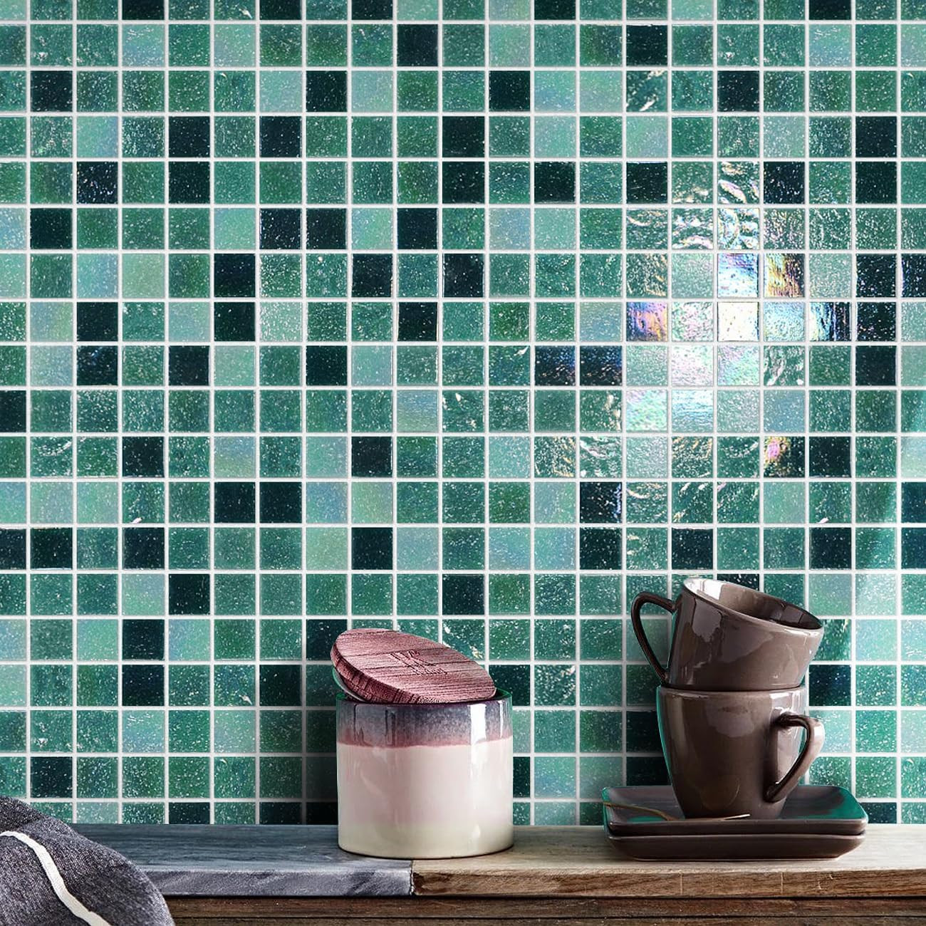 Iridescent Glass Mosaic Tiles for Backsplash, Pool, Shower – 11.5 Sq.Ft