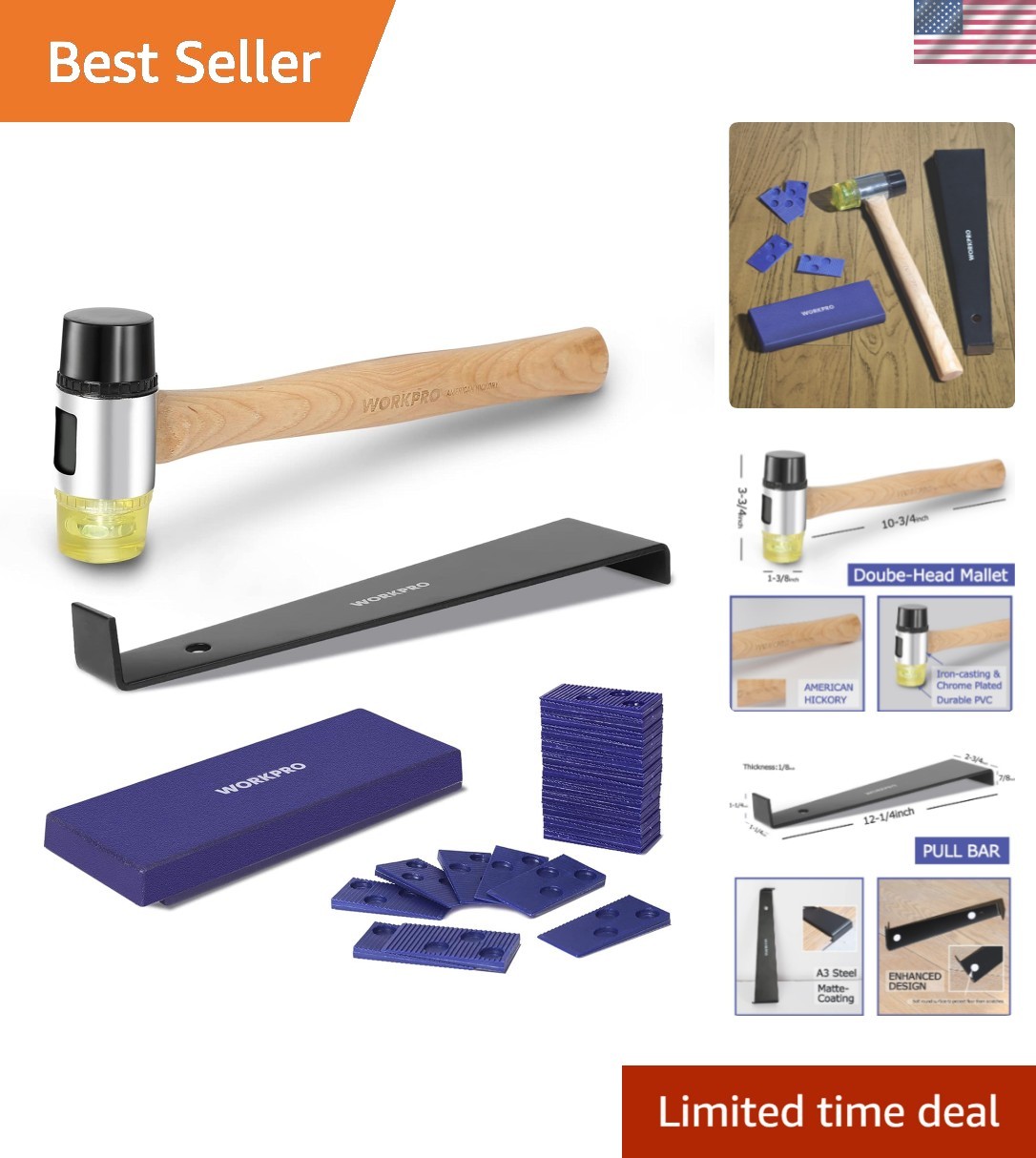 Laminate Wood Flooring Installation Kit with Reinforced Double-Faced Mallet, …