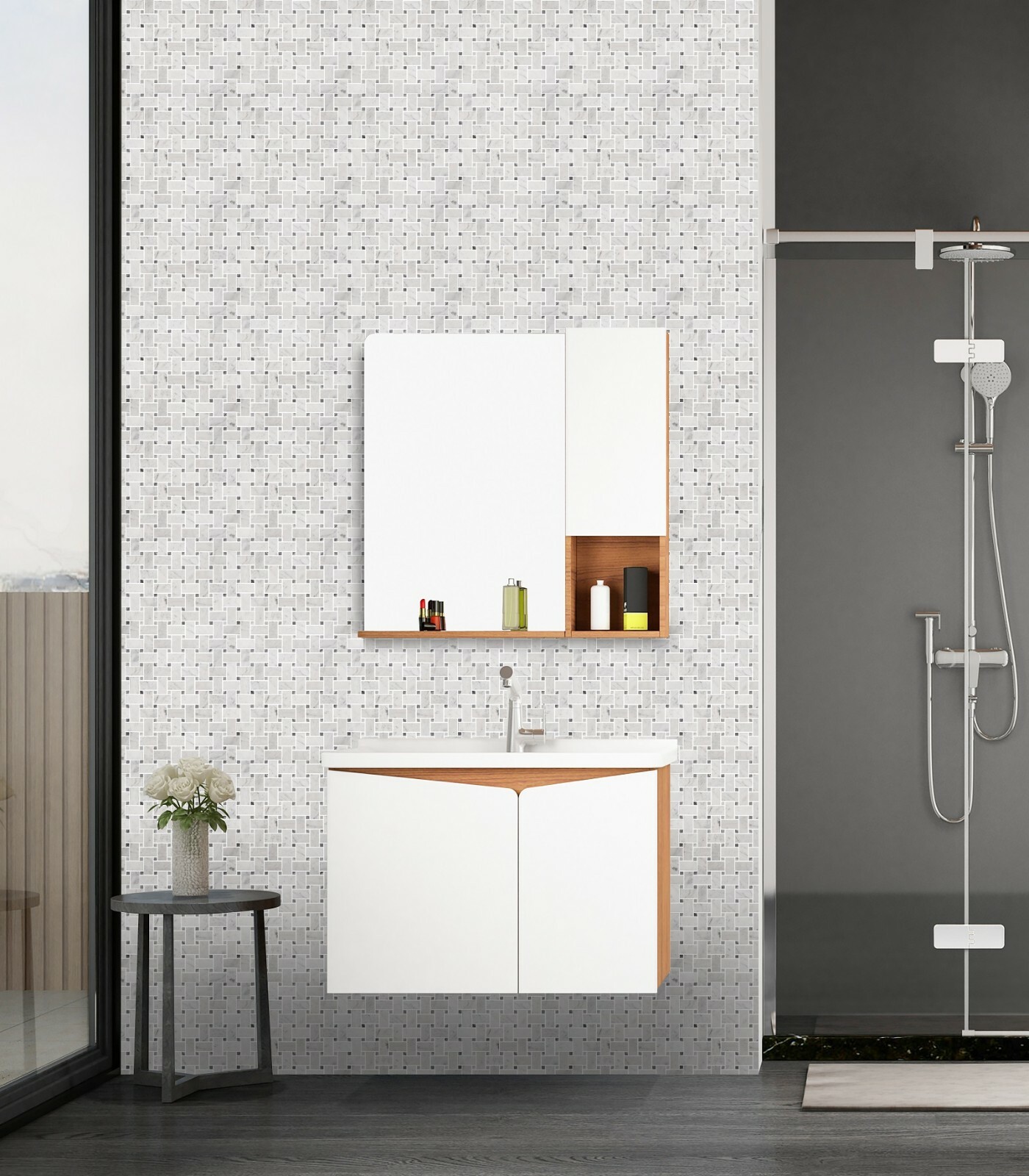 Simple Tile – Marble Mosaic Tile Basketweave Collection Carrara White+Bardiglio